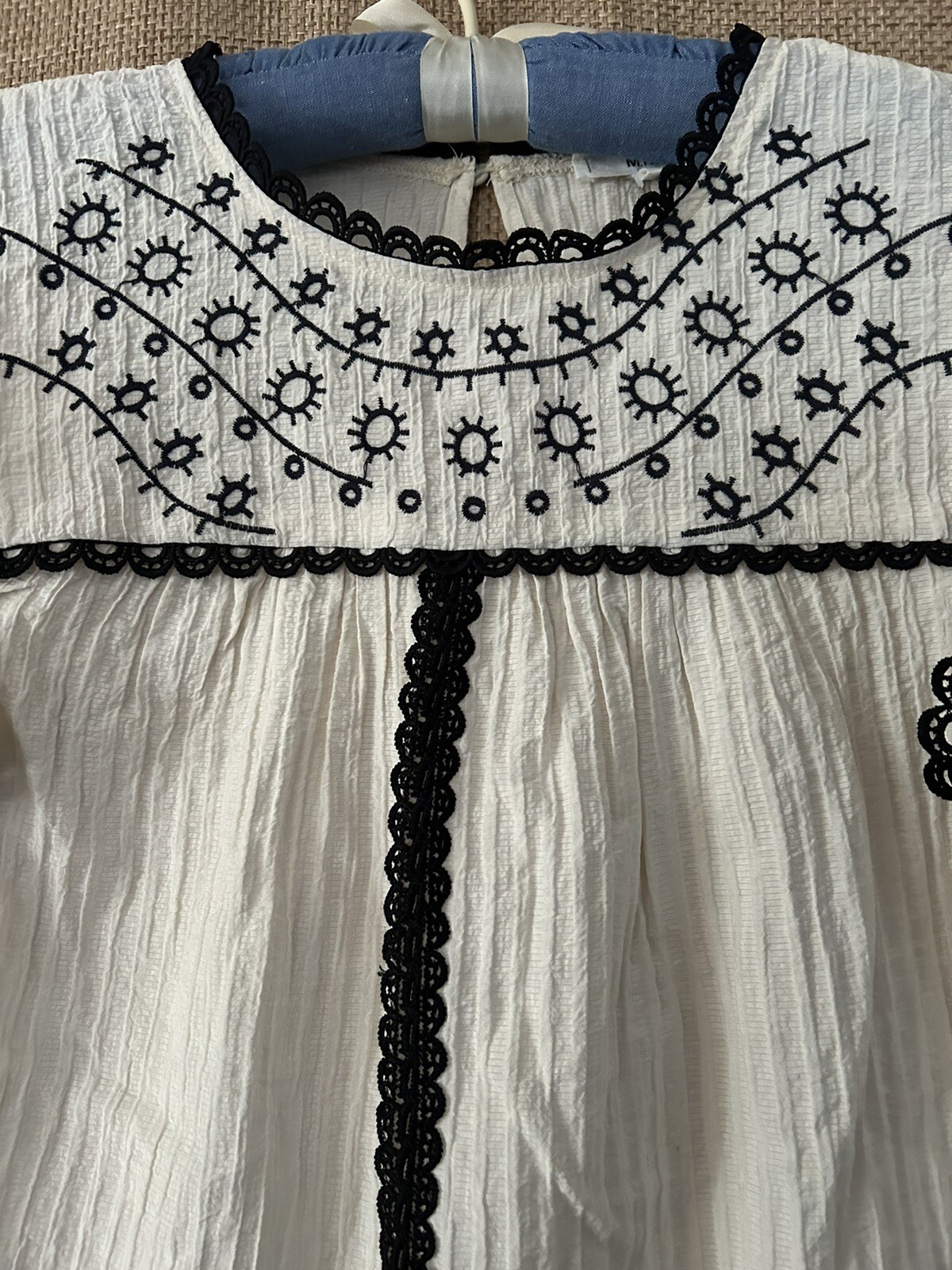 Mine Brand Top S New Boho Hippie Black Lace Trim Popover Peasant Shirt Blouse