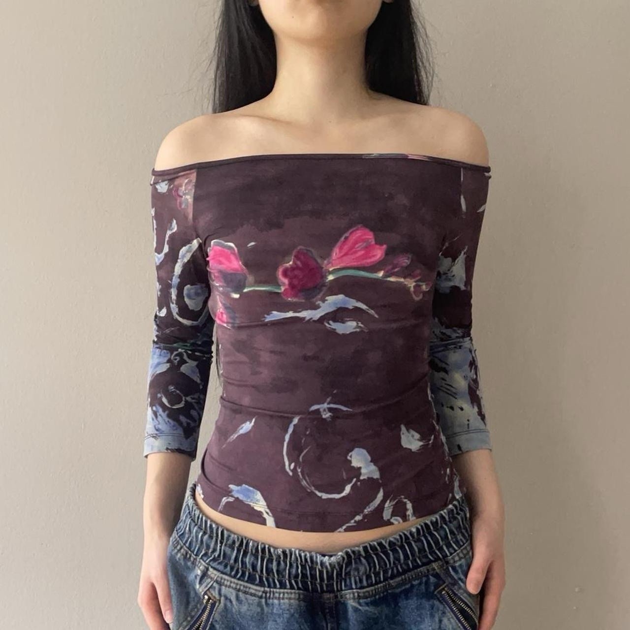 SOLD plein sud off shoulder watercolor floral top Size S-M