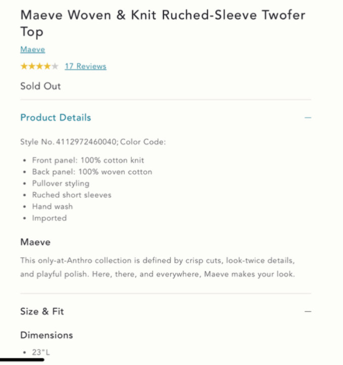 NWT ANTHROPOLOGIE MAEVE WOVEN & KNIT RUCHED-SLEEVE TWOFER TOP BLACK & STRIPE S