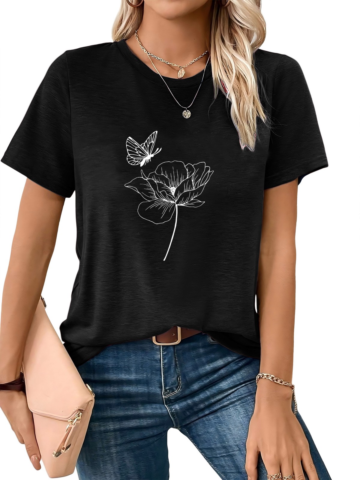 None Crew neck Other Short Sleeve T-Shirt All-Season Casual Women T-Shirts