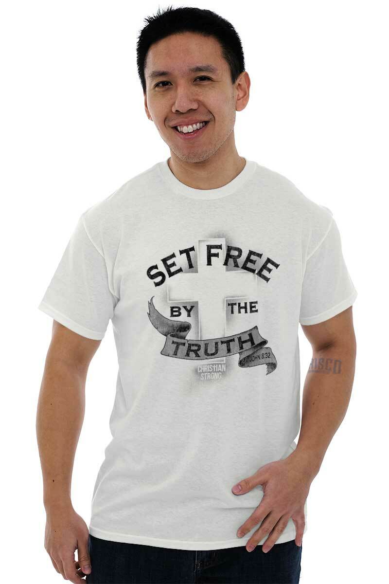 Christian Strong Set Free By The Truth Cross Womens or Mens Crewneck T Shirt Tee