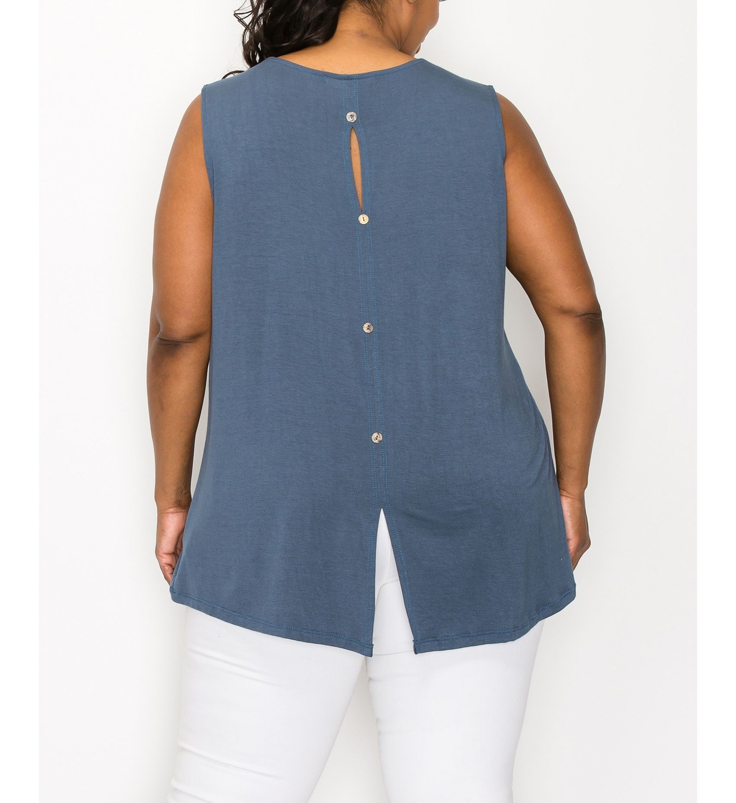 /LX024/ COIN 1804 Plus Rayon Span Keyhole Button Back Tank Top Teal Denim Sz 2X