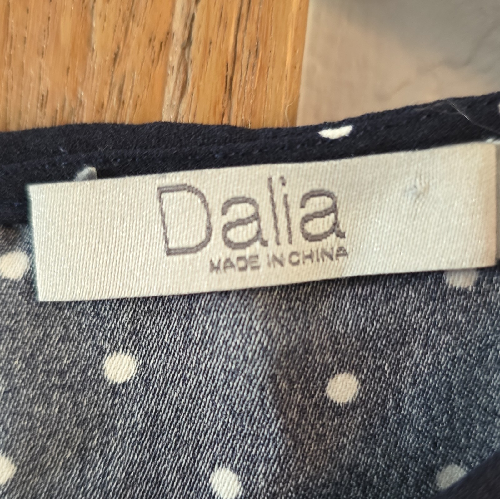 Dalia Navy Blue Polka Dot Short Sleeve Blouse Top Small Keyhole Back Side Slits