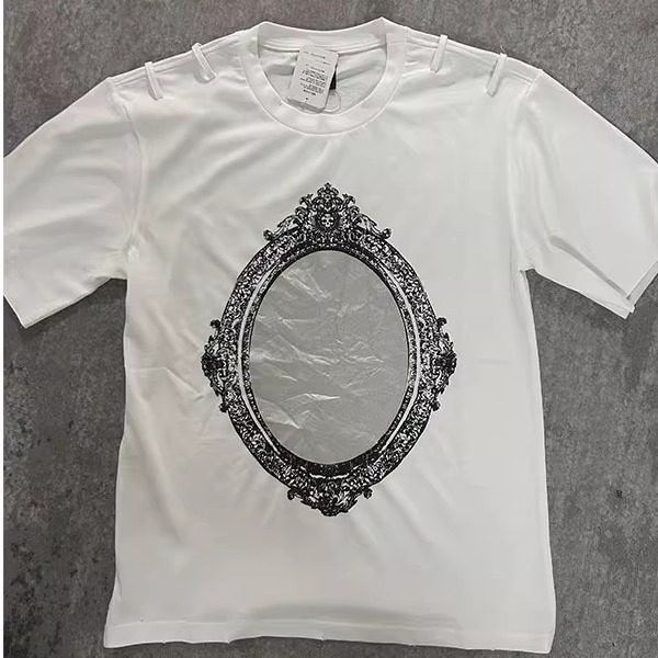 High Street Patch Mirror Print Distressed Graphic Short Sleeve Unisex Cotton Tee