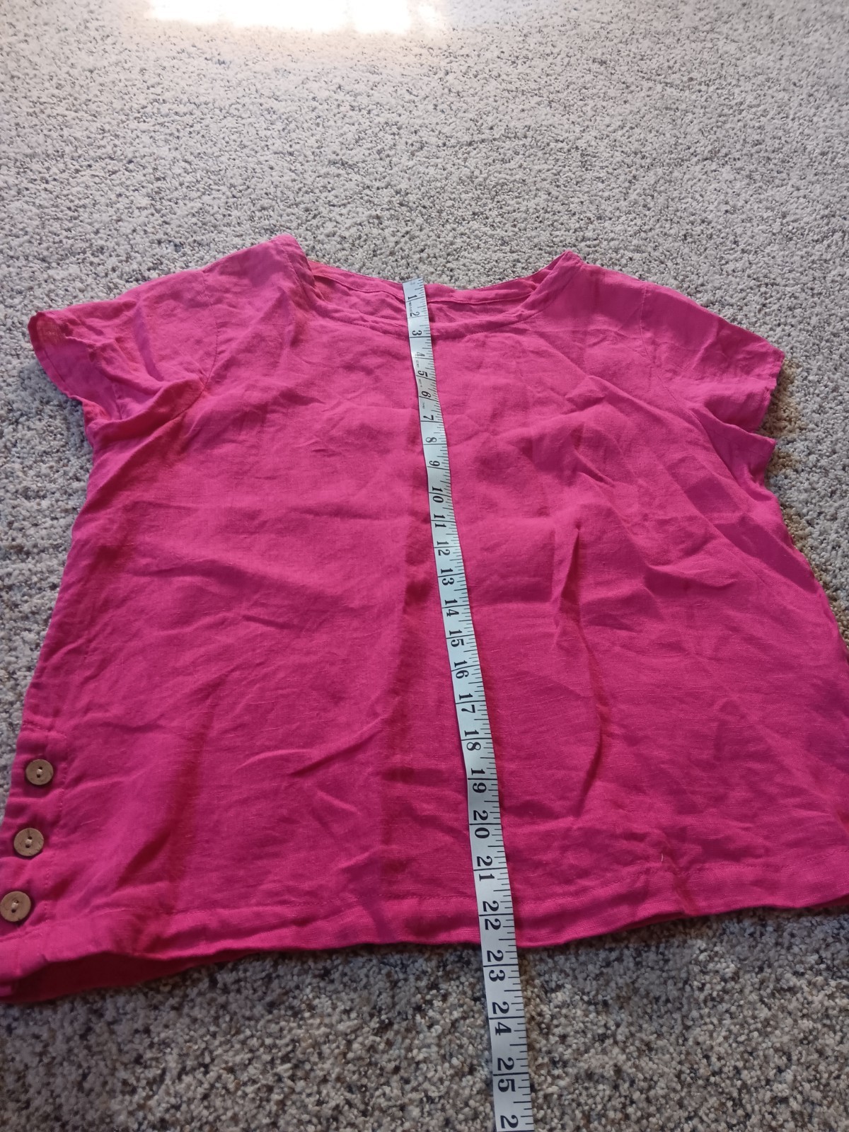 Fuchsia Pink 100% Linen Shirt Buttons Lagenlook Artcore Flax Size Medium Small