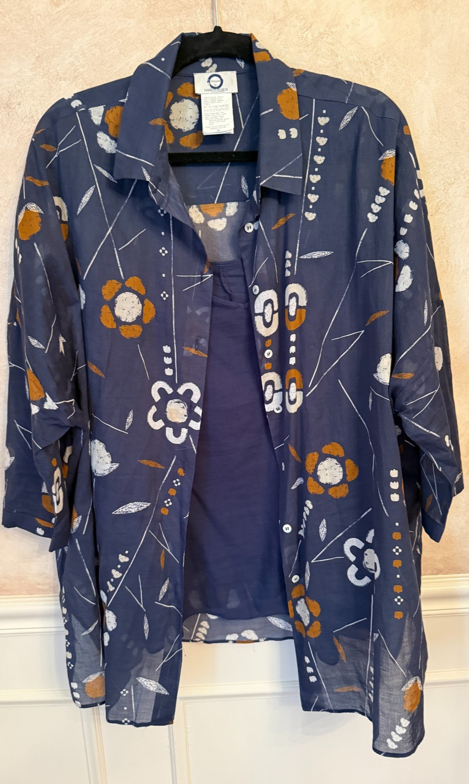 Voyage by Marina Rinaldi Navy Blue Floral Blouse Matching Chemise Tunic SZ 14
