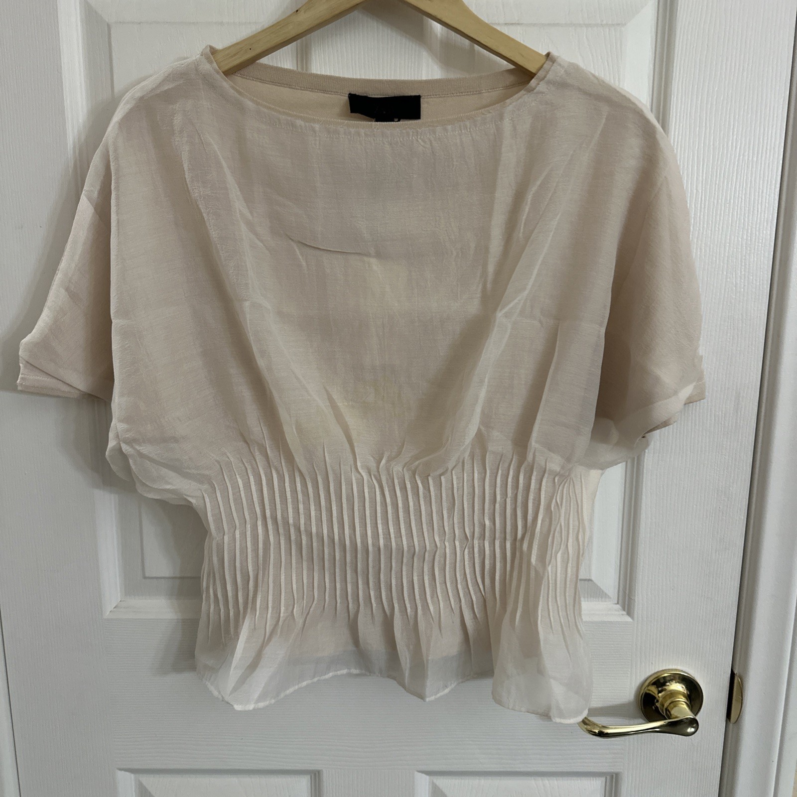 NWT Zara Organza Pleated Gathered Waist Blouse, Size S
