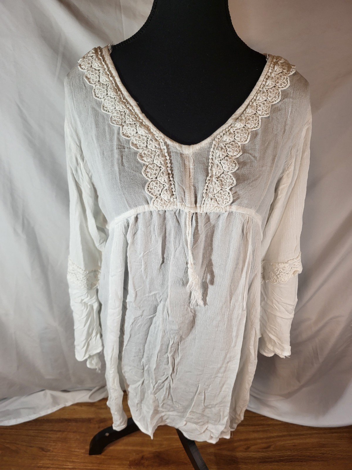 L Cute Options White Boho Crochet Top Shirt Dress Frock Tunic Semi Sheer India