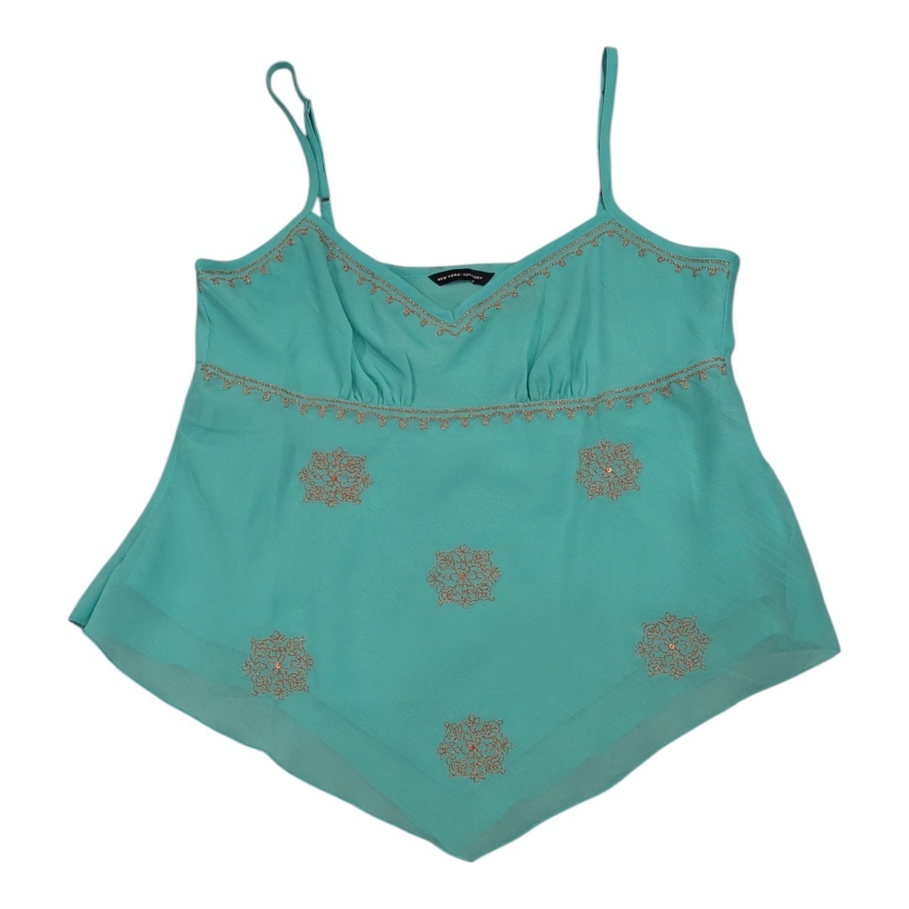 New York & Company Fairycore Embroidered Teal Aqua Tank Top – Sz 12
