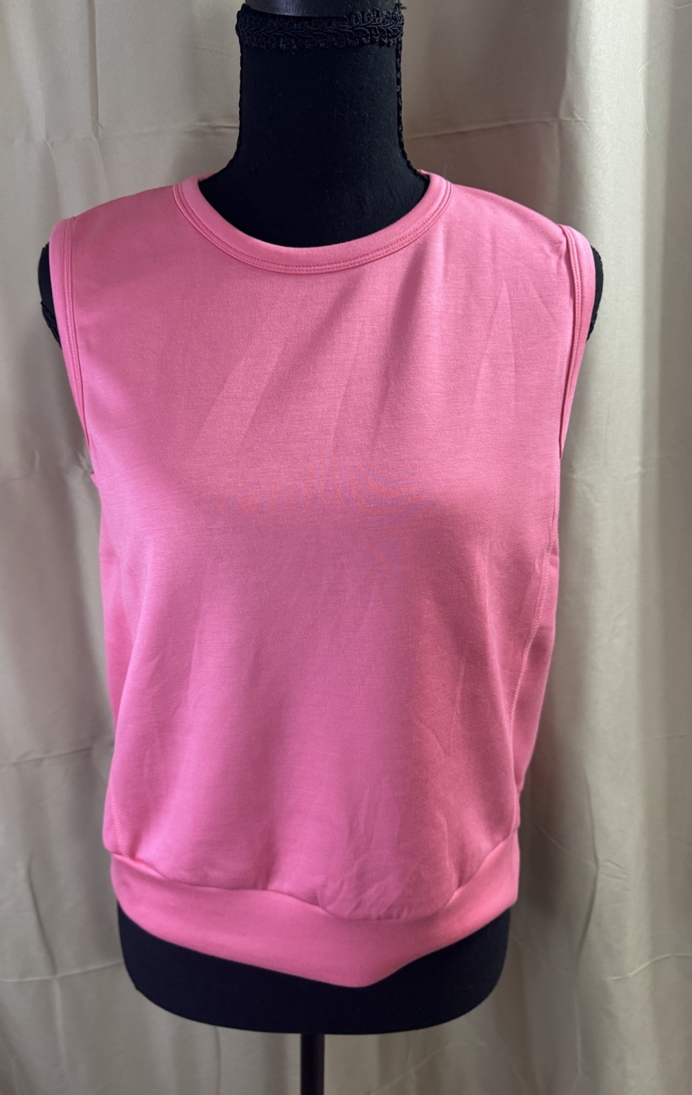Double Zero Scuba Top Womens M Hot Pink Sleeveless Crew Neck Stretch Banded Hem