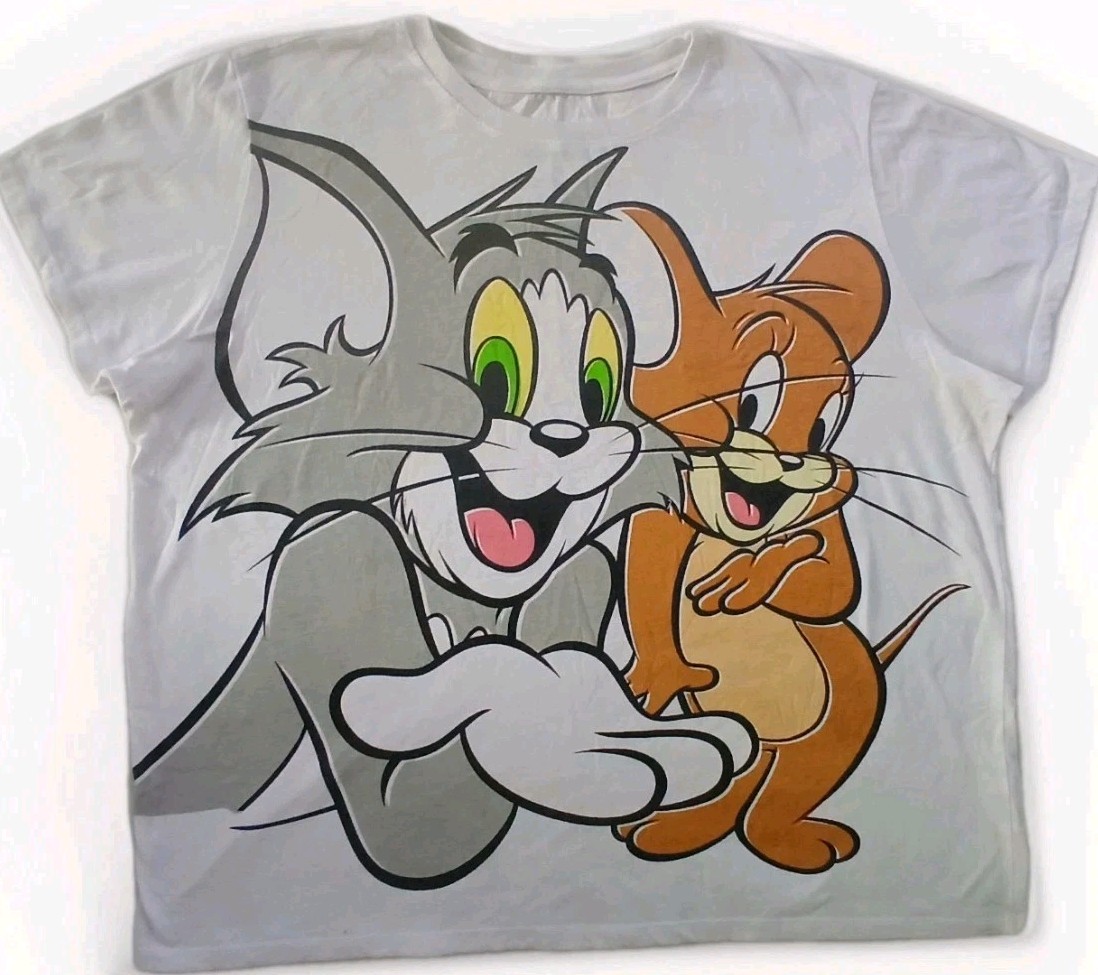 Tom & Jerry Vintage Classic 90s Retro Cartoon 2XL Cotton Graphic Tee Shirt