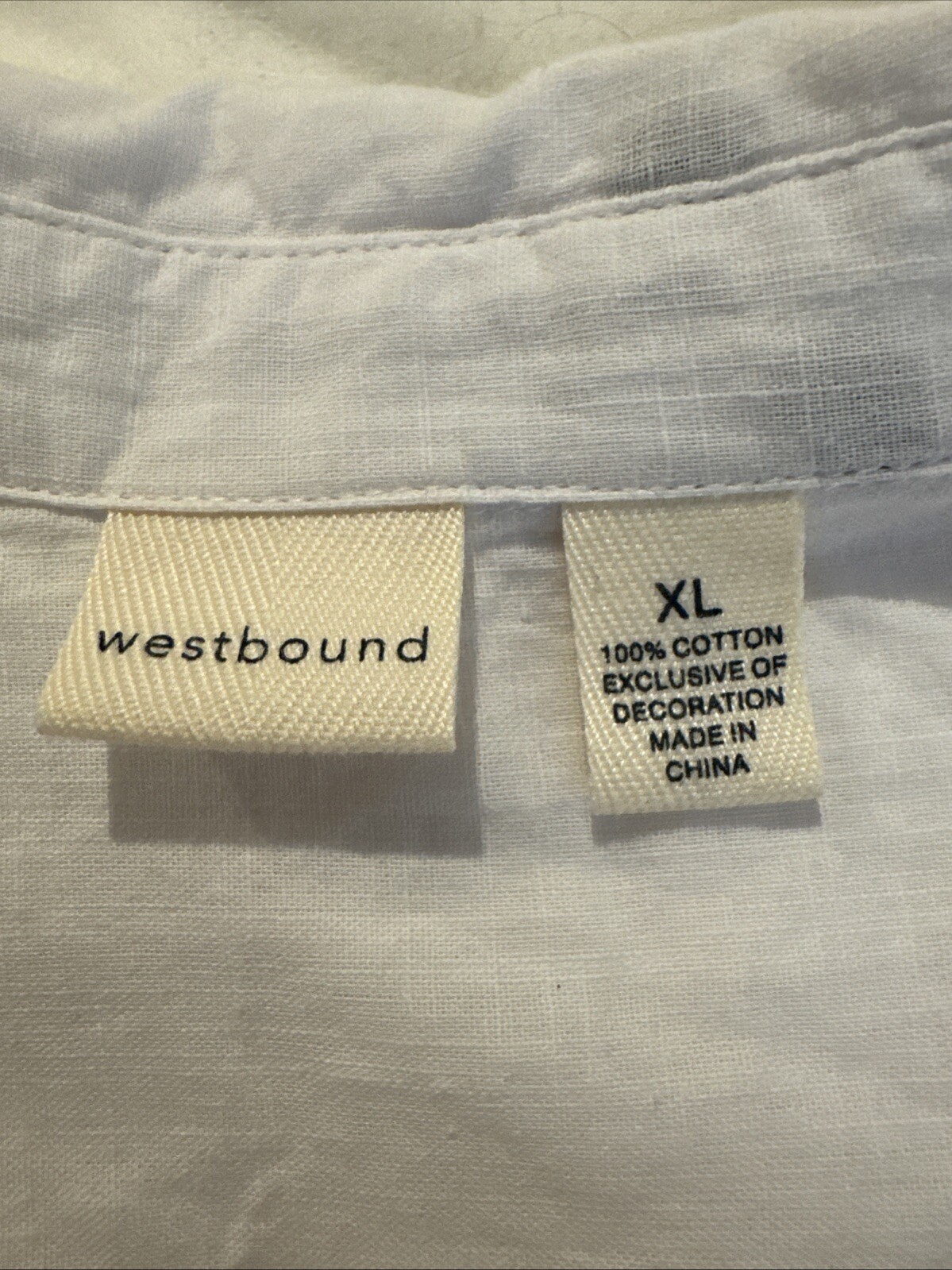 Woman’s Westbound XL White Cotton With Navy Embroidery Shell Button Up Shirt