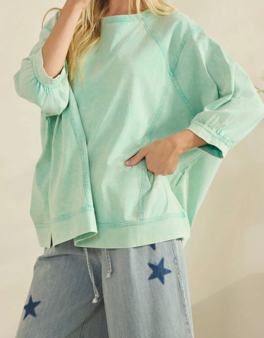 Sage + Fig Puff Sleeve T Mineral Wash NWT