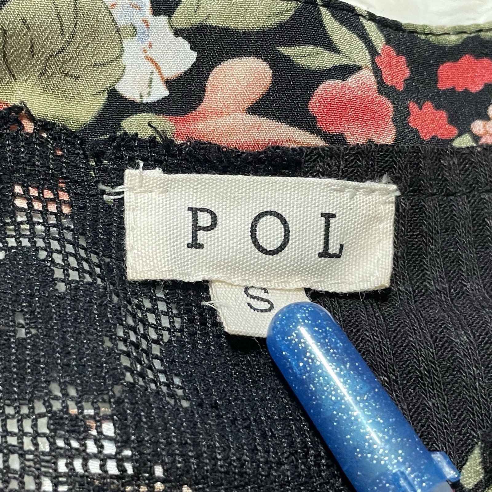 POL patchwork black floral boho hippie oversize top S crochet grunge studs lace