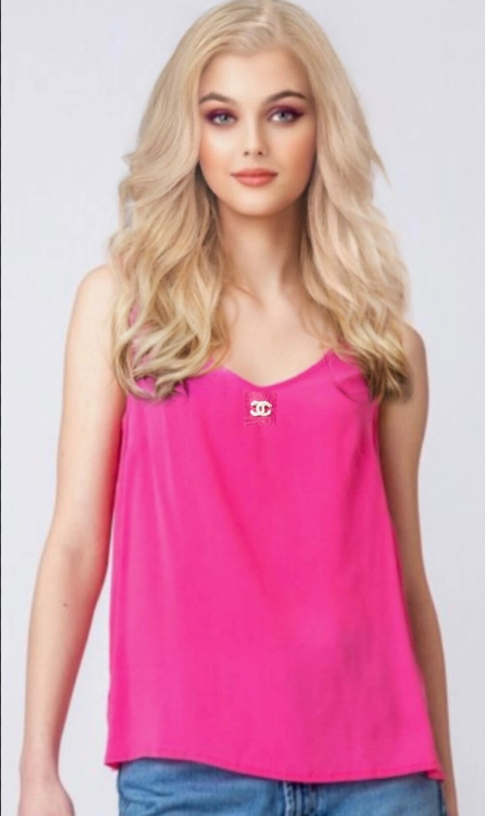Chanel Vintage 2001 Barbie Pink White Logo Top 38 40 42 6 8 10 Shirt Jacket M L