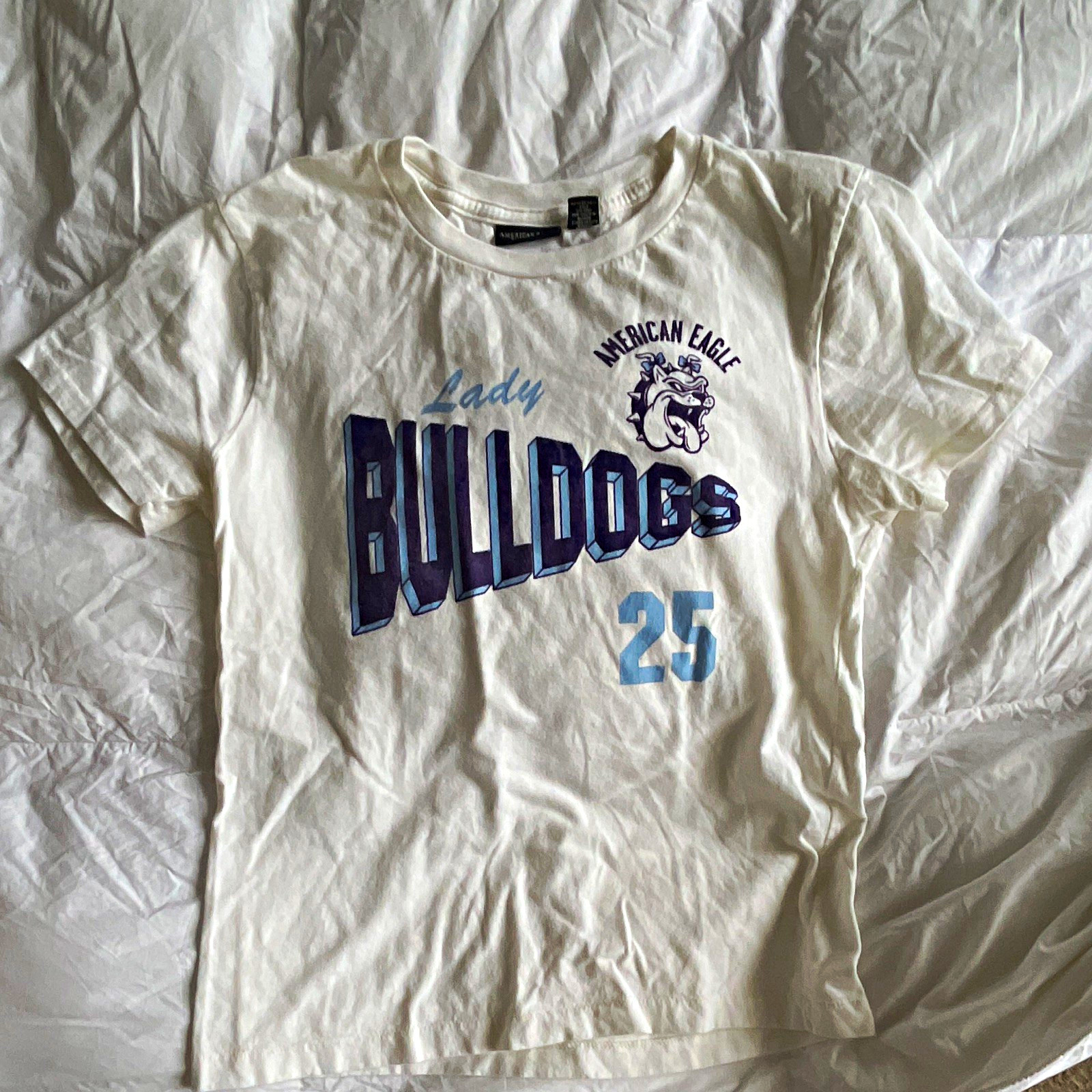 American Eagle Outfitters Women’s Bulldog Graphic White Crewneck T-Shirt S