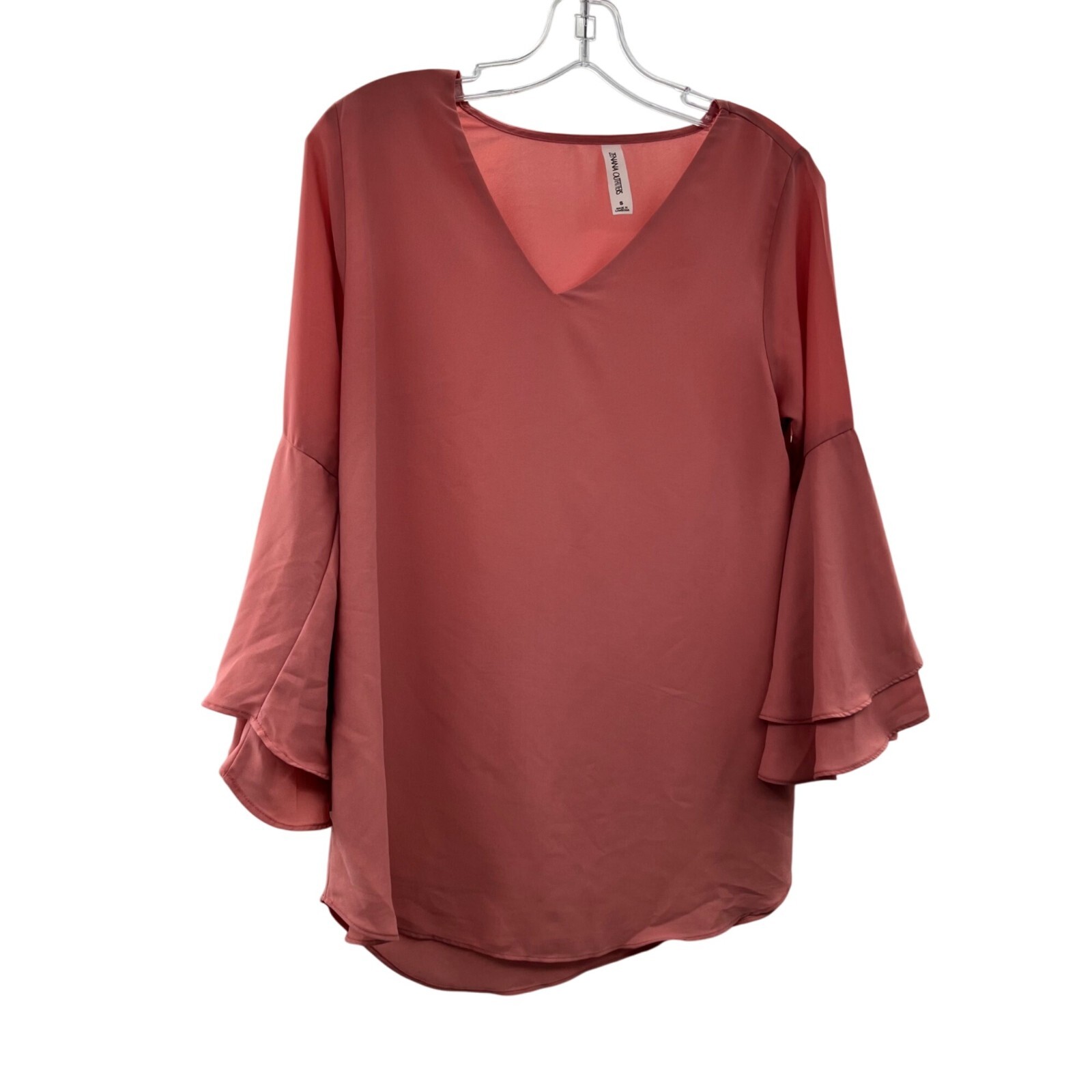 Zenana Outfitters Women’s Long Bell Sleeve V-Neck Top Rosewood Size Small