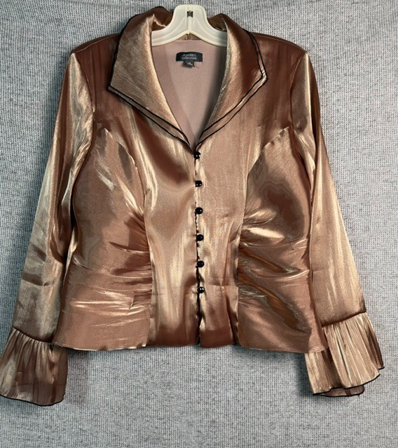 Dressbarn Collection Metallic Button-Front Blouse Women’s Size 14 Bronze