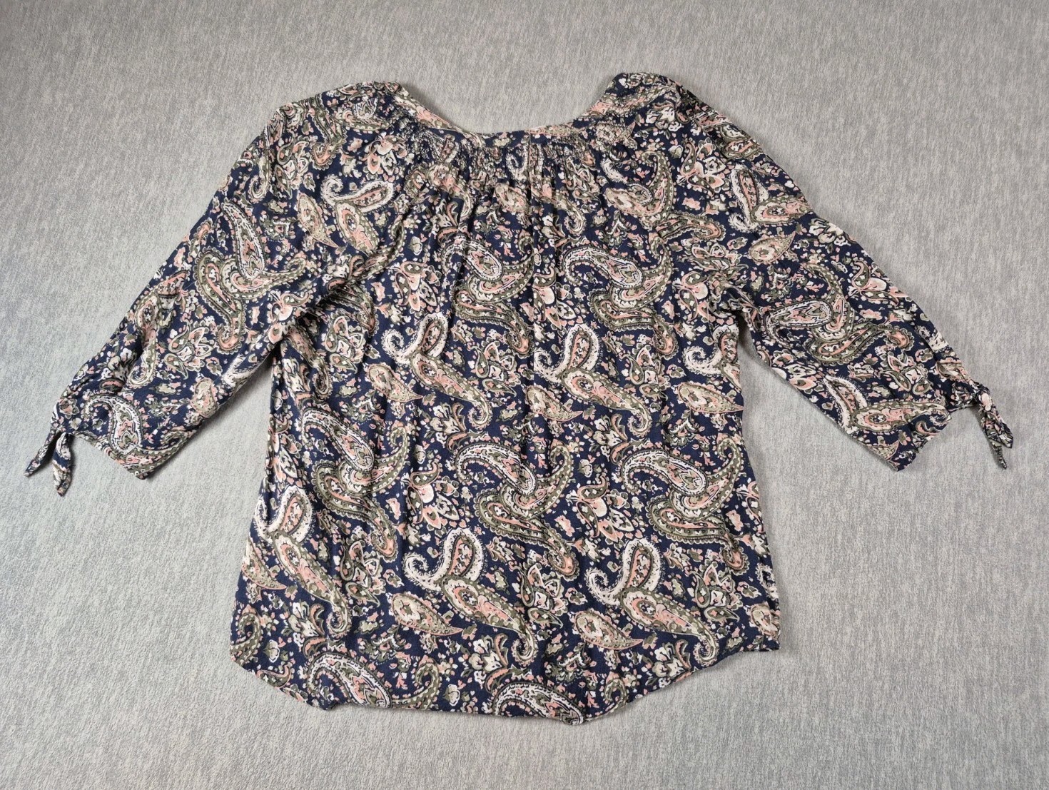 Westport Shirt Blouse Boho Womens Large Multicolored Paisley V Neck Button Up
