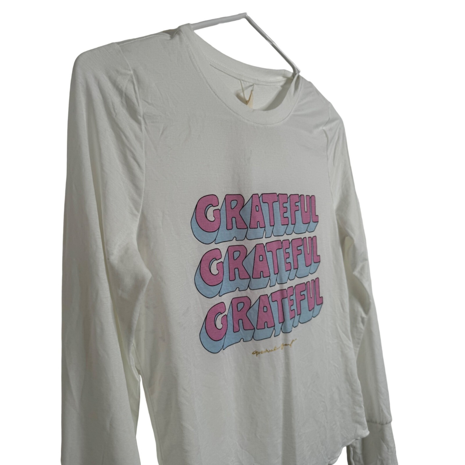 Spiritual Gangster White Women’s “Grateful” Long Sleeve Tee Shirt