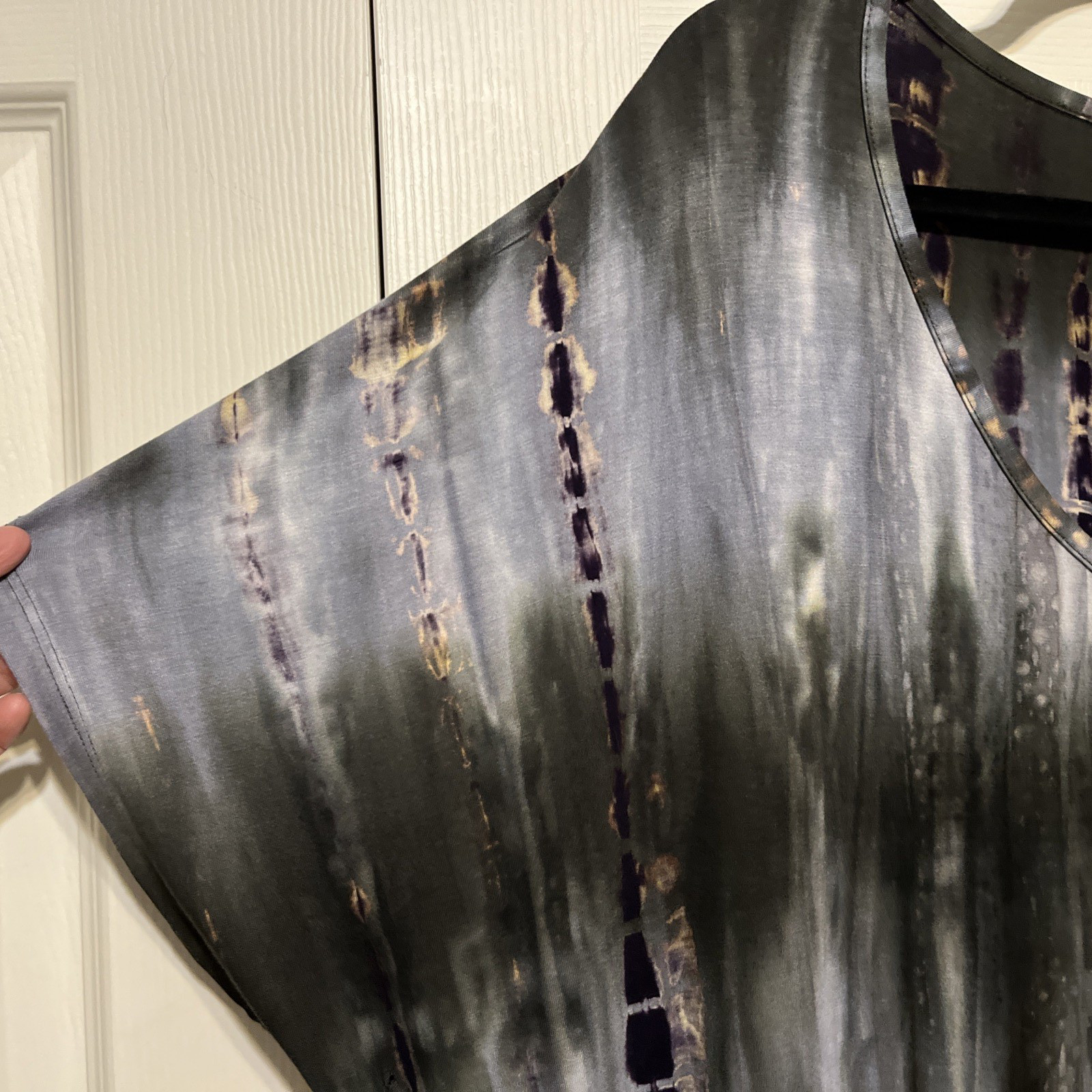 Coin 1804 Gray Abstract Short Sleeve Jersey Knit Tunic w/Drawstring Size 2X NWT