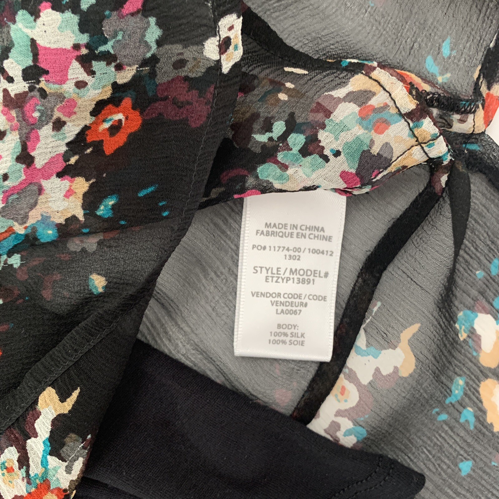 Anthropologie Ella Moss XS Silk Blouse Tank Top Black Floral Sheer Sleeveless