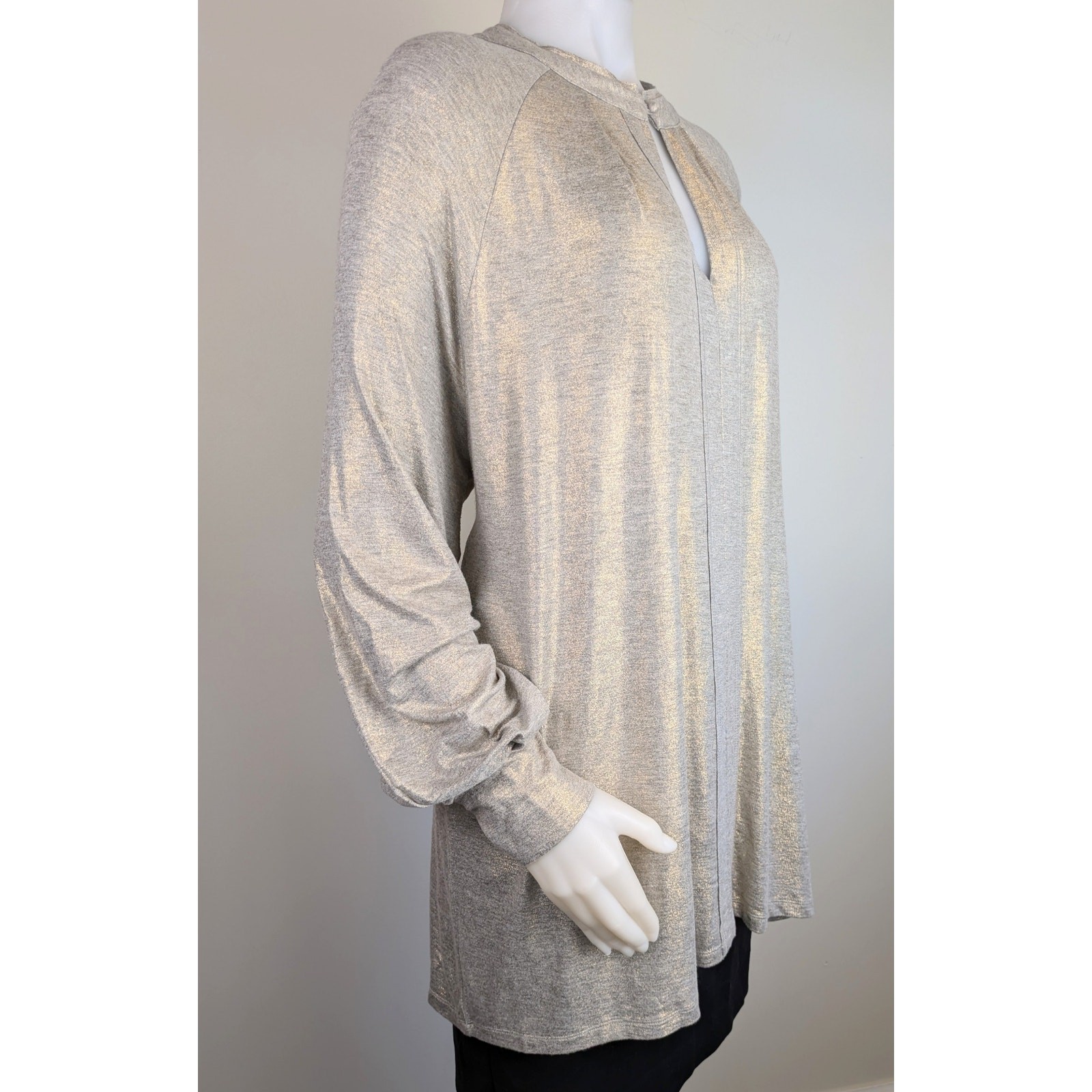 Melissa McCarthy Seven7 Tunic Top 1x Champagne Taupe Shimmer Long Sleeve Flowy