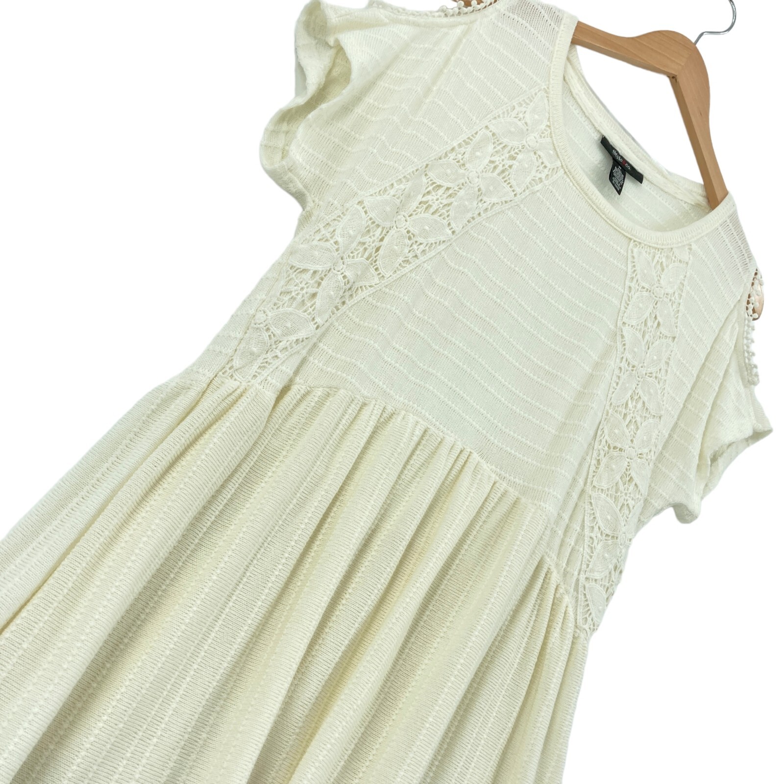 Style&co. Blouse Top Women Medium Cream Knit Short Cold Shoulder Sleeve Pullover