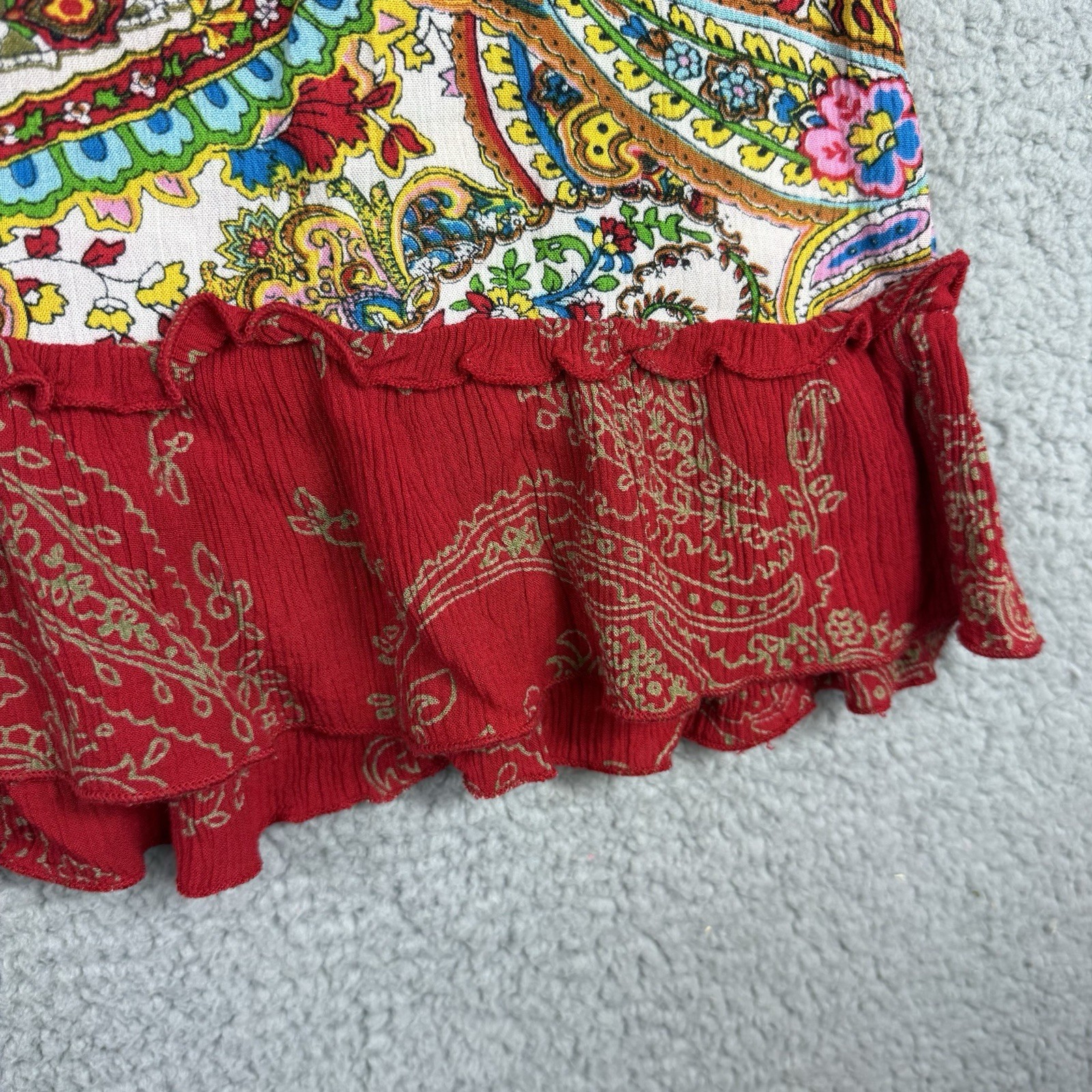 Bila Womens Large Sleeveless Paisley Tank Top Tassel Ruffle Hem Boho Festival