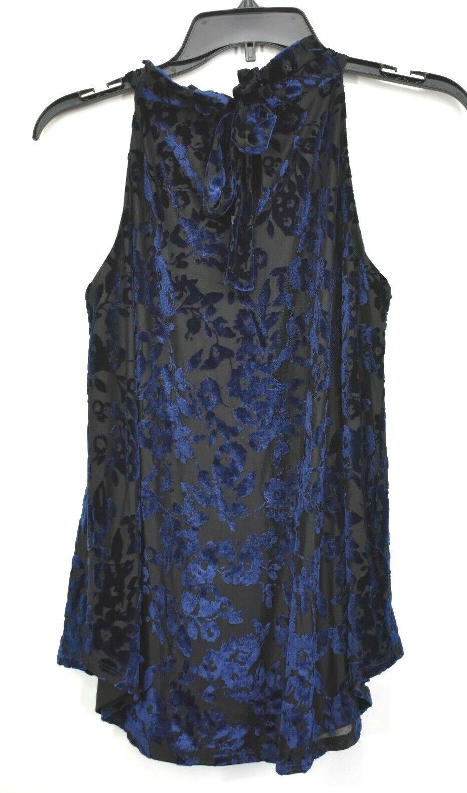 Gibson Womens Blue Sleeveless Tie-Up Neck Floral Flocked Velvet Halter Top XS