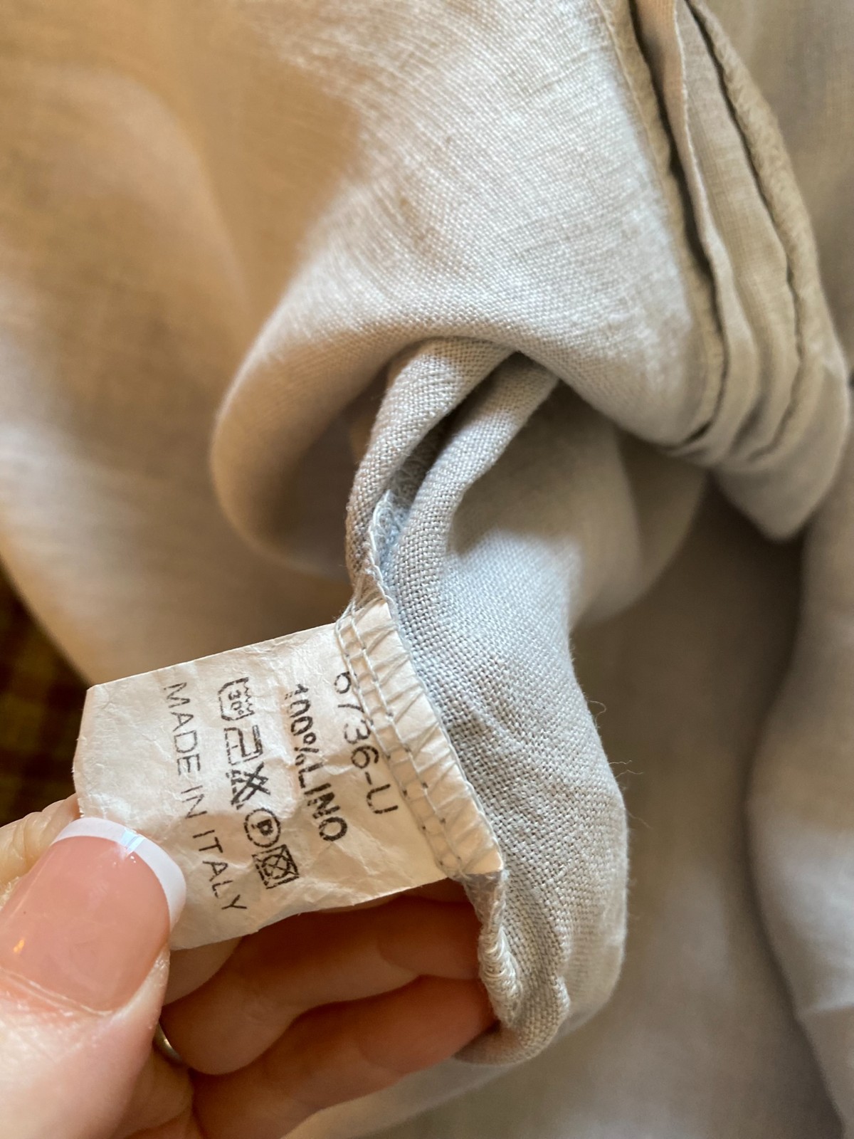 Meo Meli Button Down Front and Back Italian 100% Linen Shirt Gray, Coastal | L