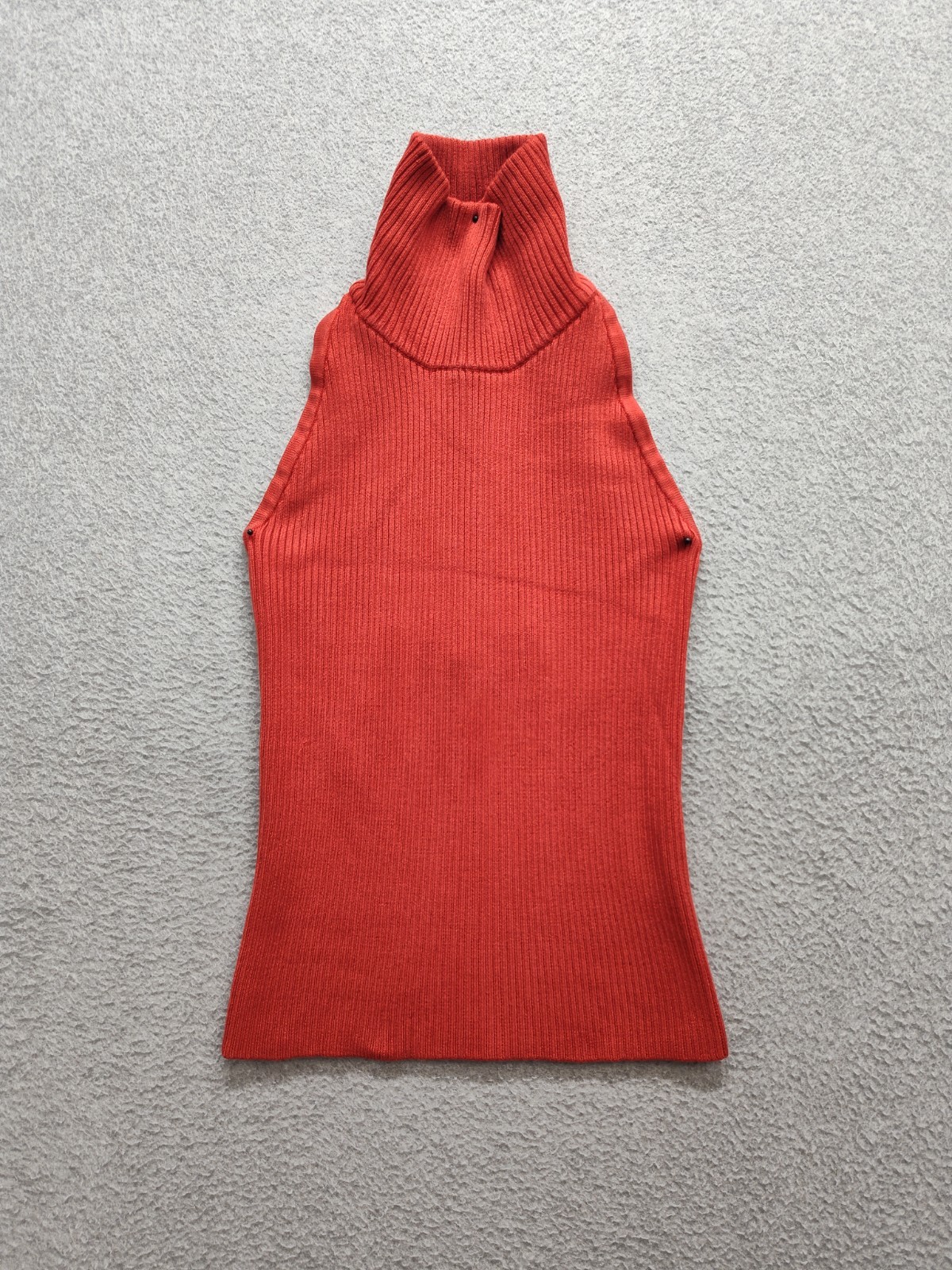 Linda Allard Ellen Tracy Sweater Tops S Red Turtleneck Sleeveless Rib Open Back