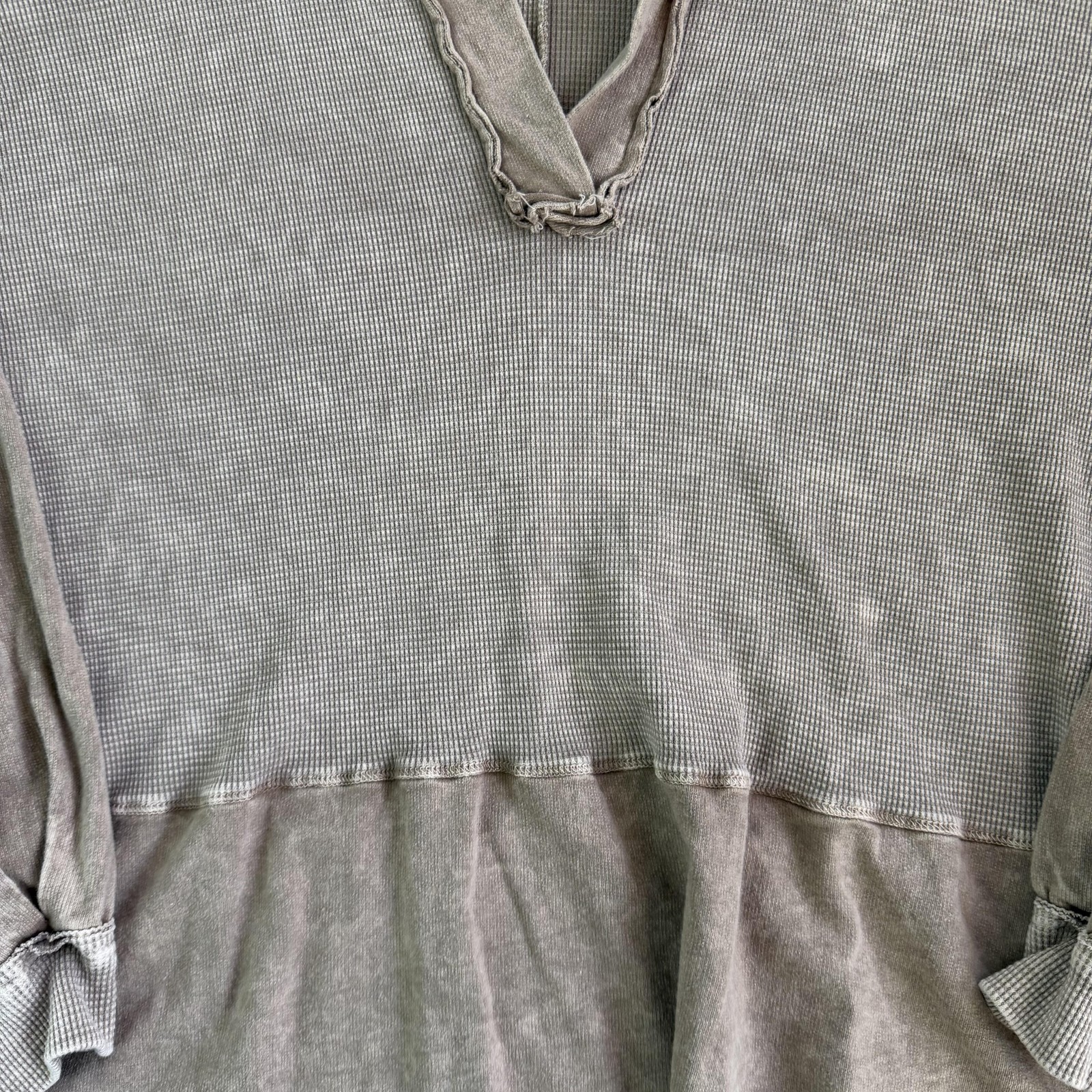 J. HER Blouse Womens Small Brown V Neck Ruffle Hem Long Sleeve Tunic Top