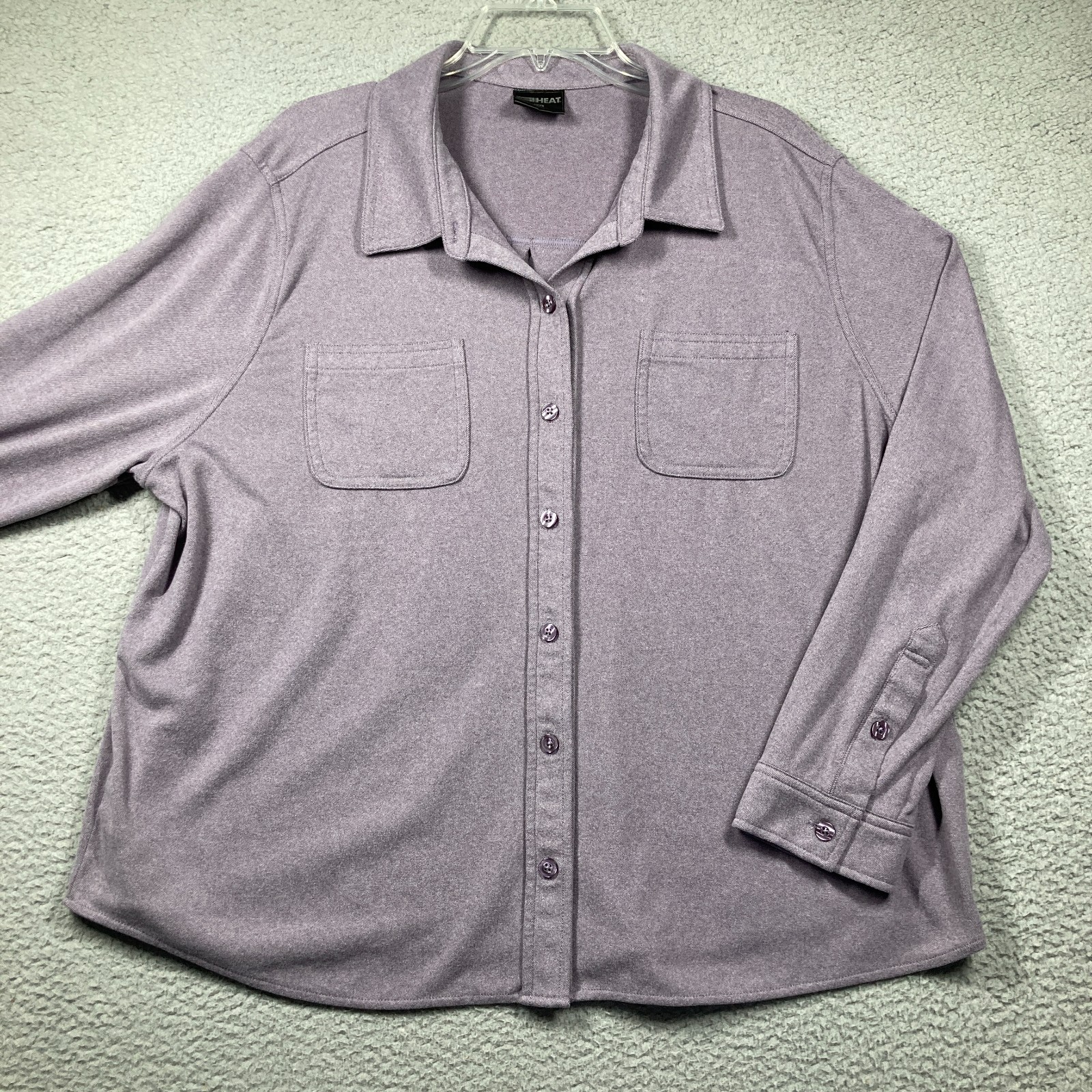 32 Degrees Heat Shirt Womens XXL Lilac Soft Fleece Button Up Casual Cozy Stretch