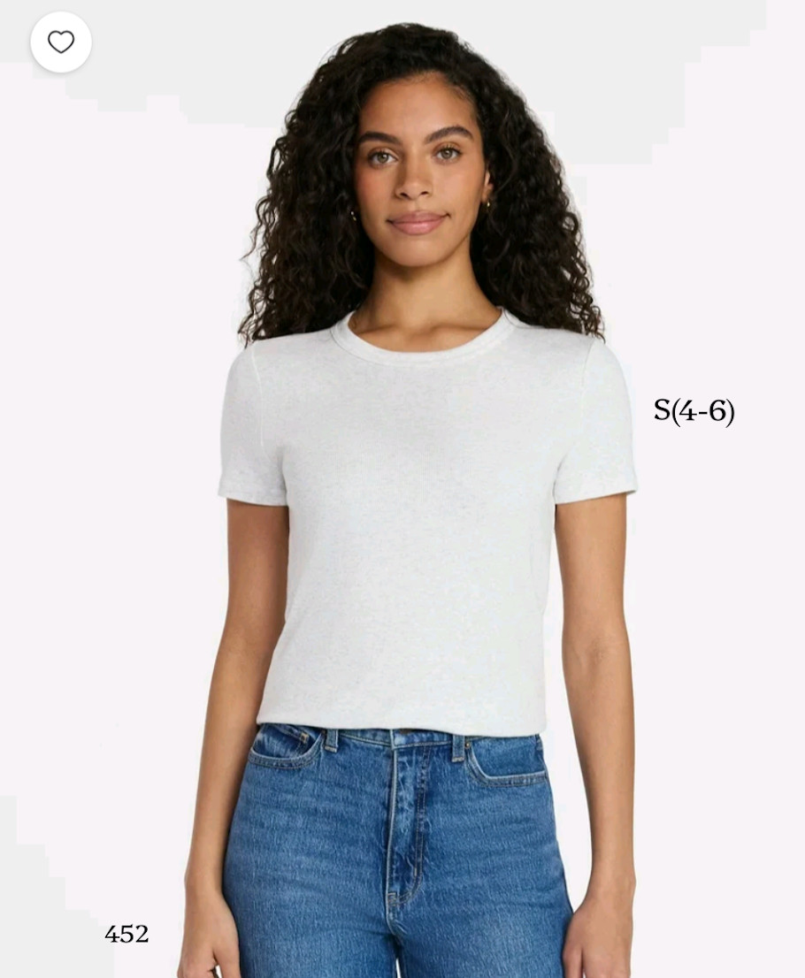 NWT Time and Tru Womens Ribbed Tee Short Sleeve Lightest Grey Heather Small 4-6
