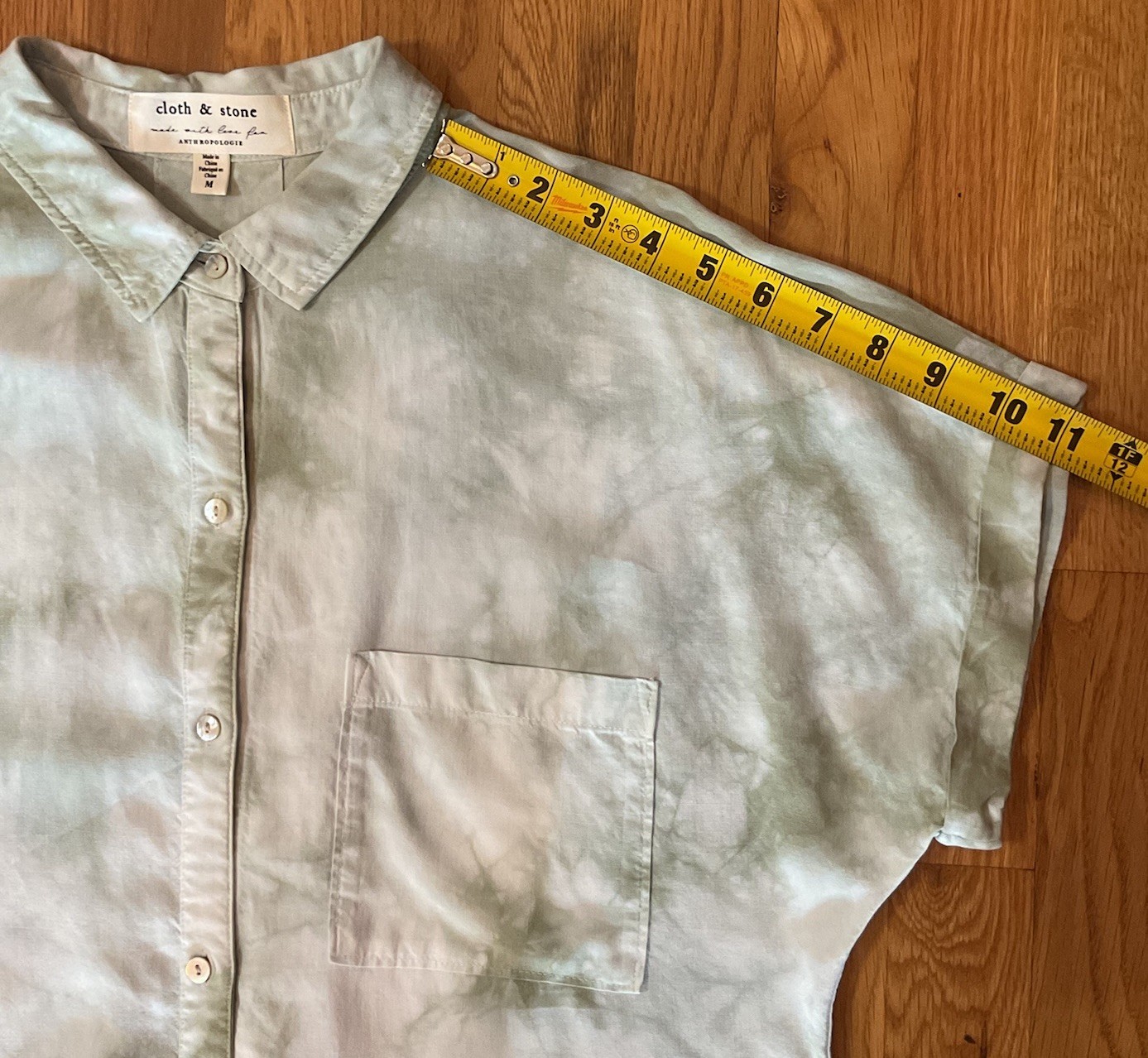 Cloth & Stone Women’s Green Tie Dye Button Up Top Med Boxy Hi Lo Hem Comfort EUC