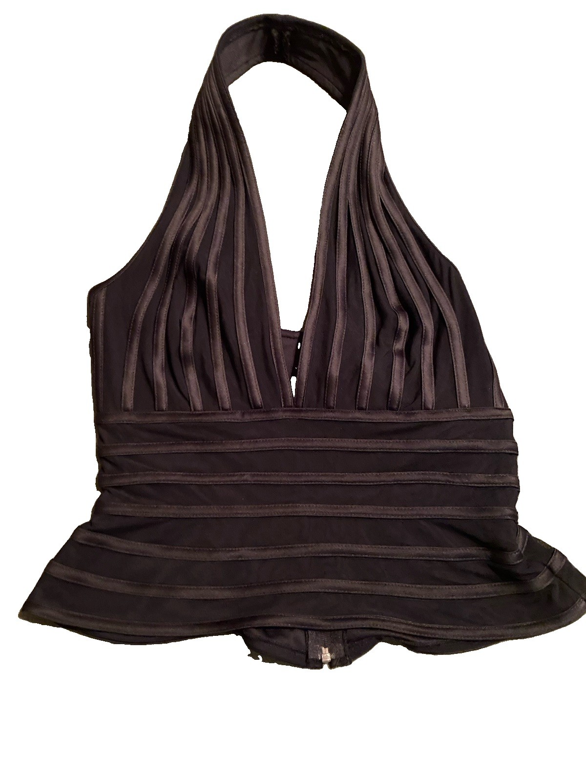 Tadashi Elegant Sexy Women’s Black Pleated Tiered Halter Top Large