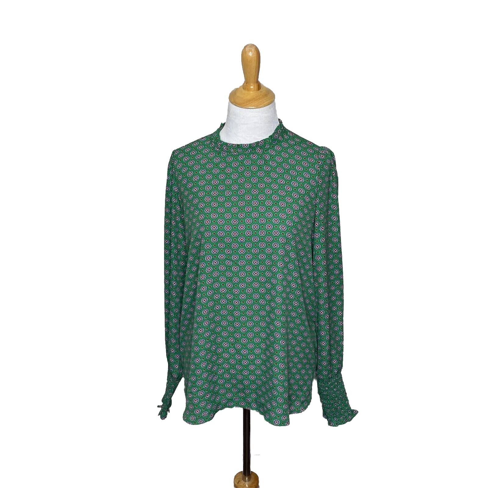 Maison d’ Amelie Paris Green Red blue Geometric Long Sleeve Blouse Size Medium