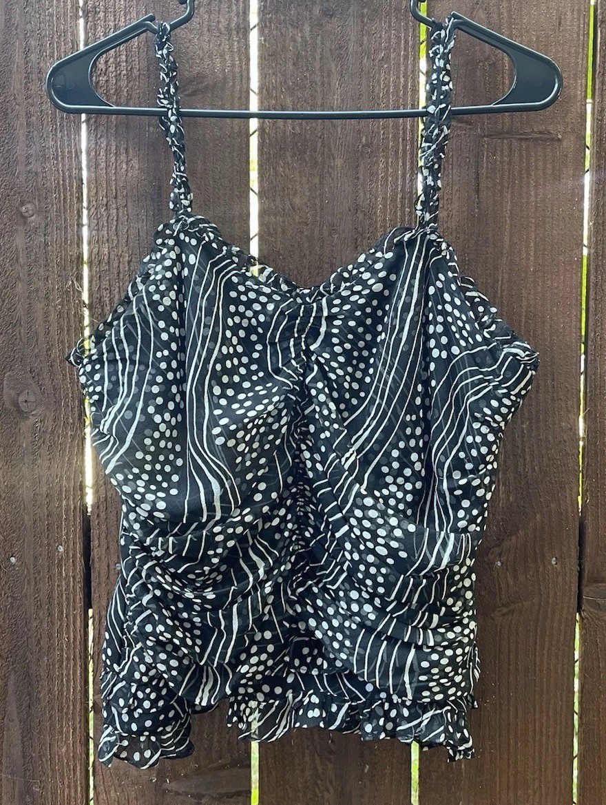 Vintage ICE 100% Silk Retro Ruched Casual Y2K Style Tank w Side Zipper Sz L