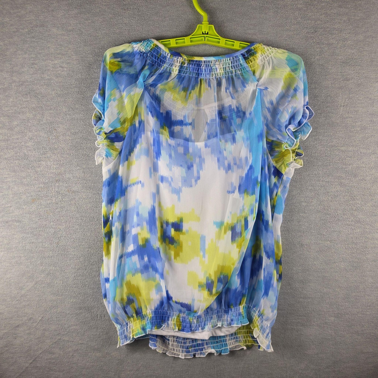 Liz Claiborne Blouse Womens L Multicolor Floral Scoop Neck Puff Sleeve 2 pc Top