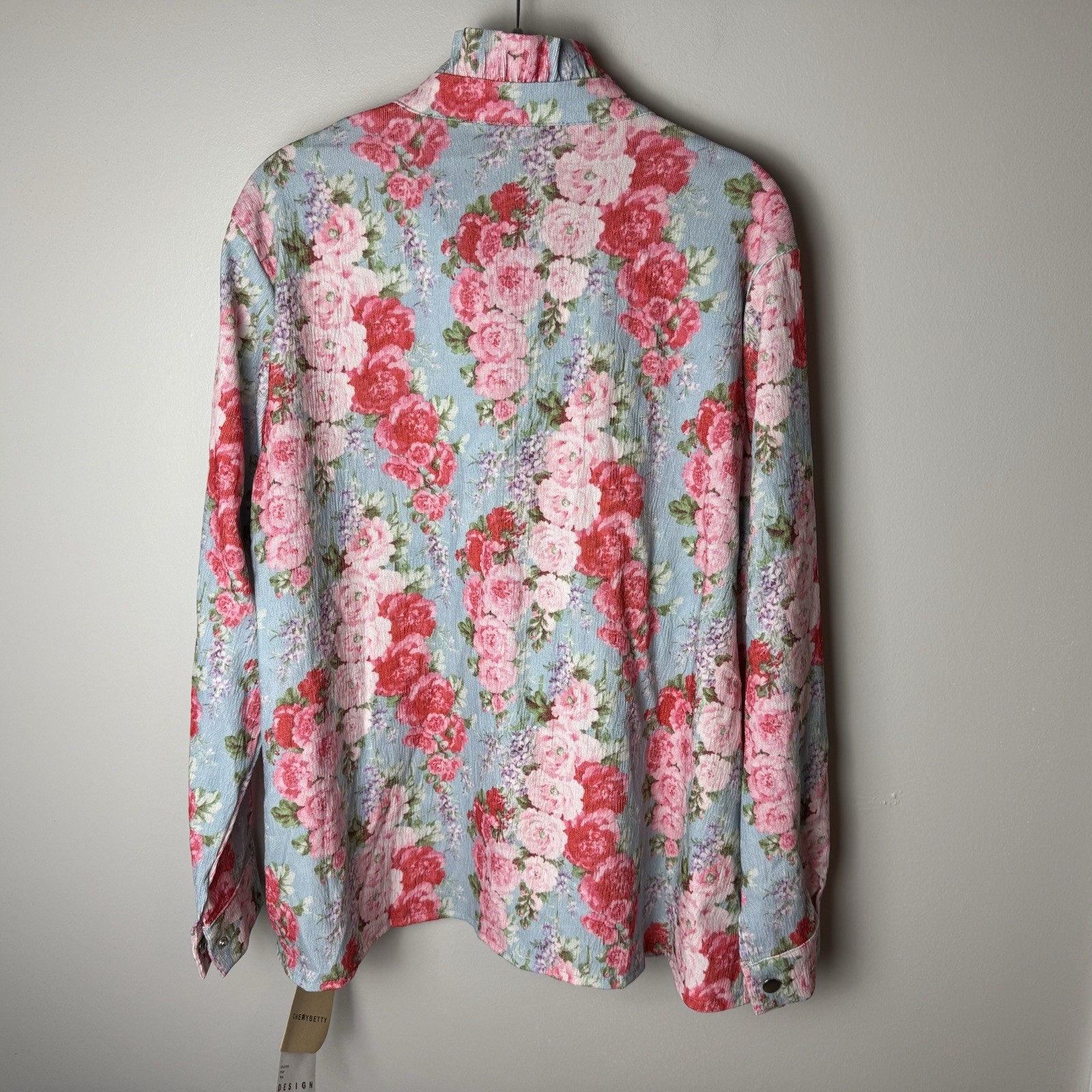 NEW CHERRYBETTY Corduroy Shirt Size XL Top Snap Front Floral Ruffles Stretch