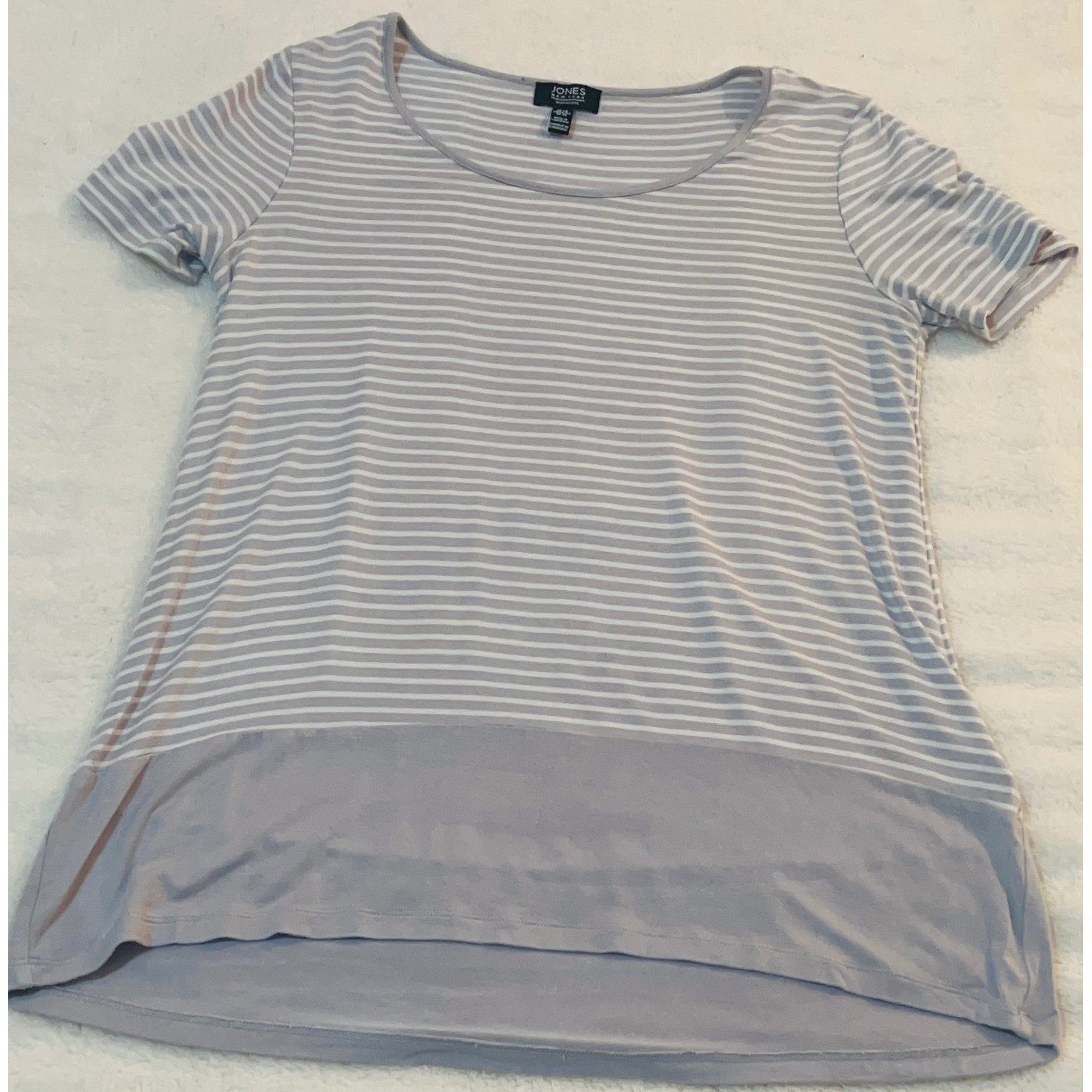 Jones New York Signature Womens XS Striped Short Sleeve Scoop Neck Tee Lavender