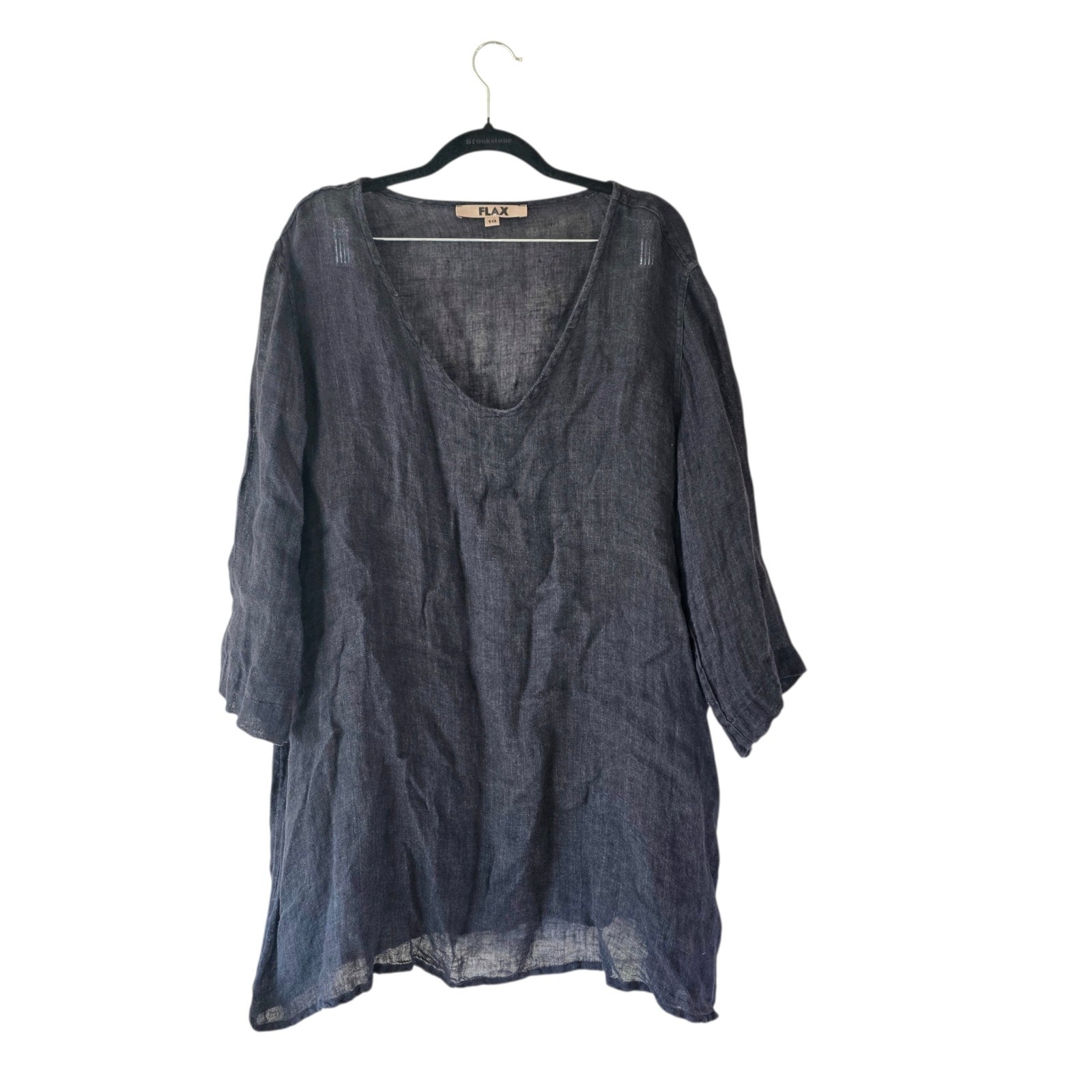 Flax 100% Linen Tunic Top Mini Dress 1G 18-20 Black Sheer Oversized Swim Coverup