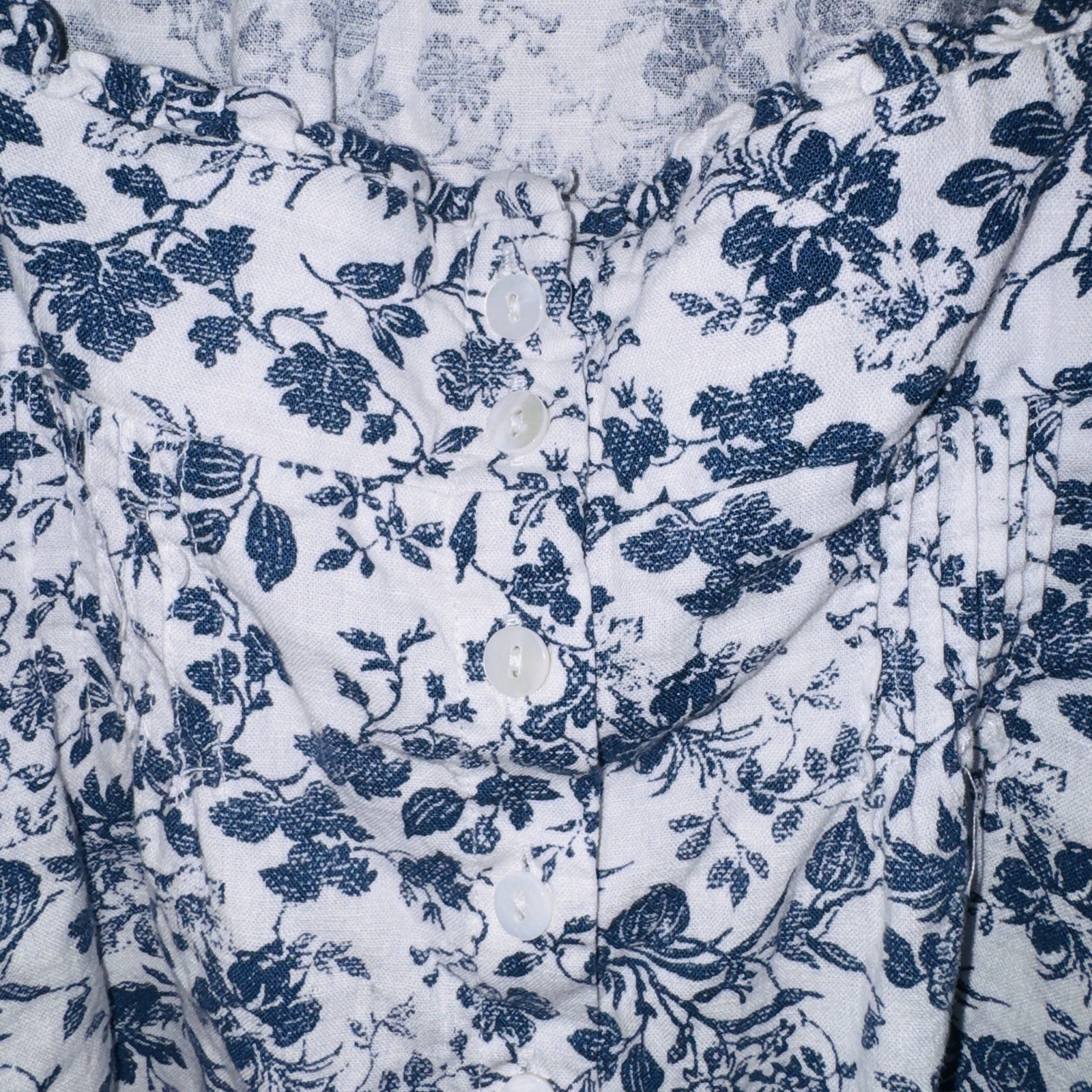 Cupcakes & Cashmere Linen Cottagecore Floral Square Neck Button Ruffle Blouse