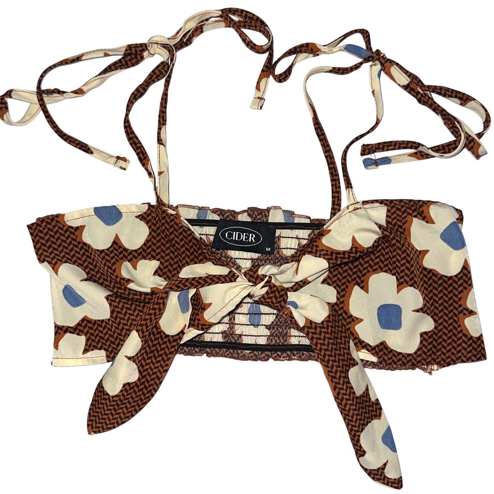Cider Brown Floral Tie Strap Tie Front Crop Top Size M