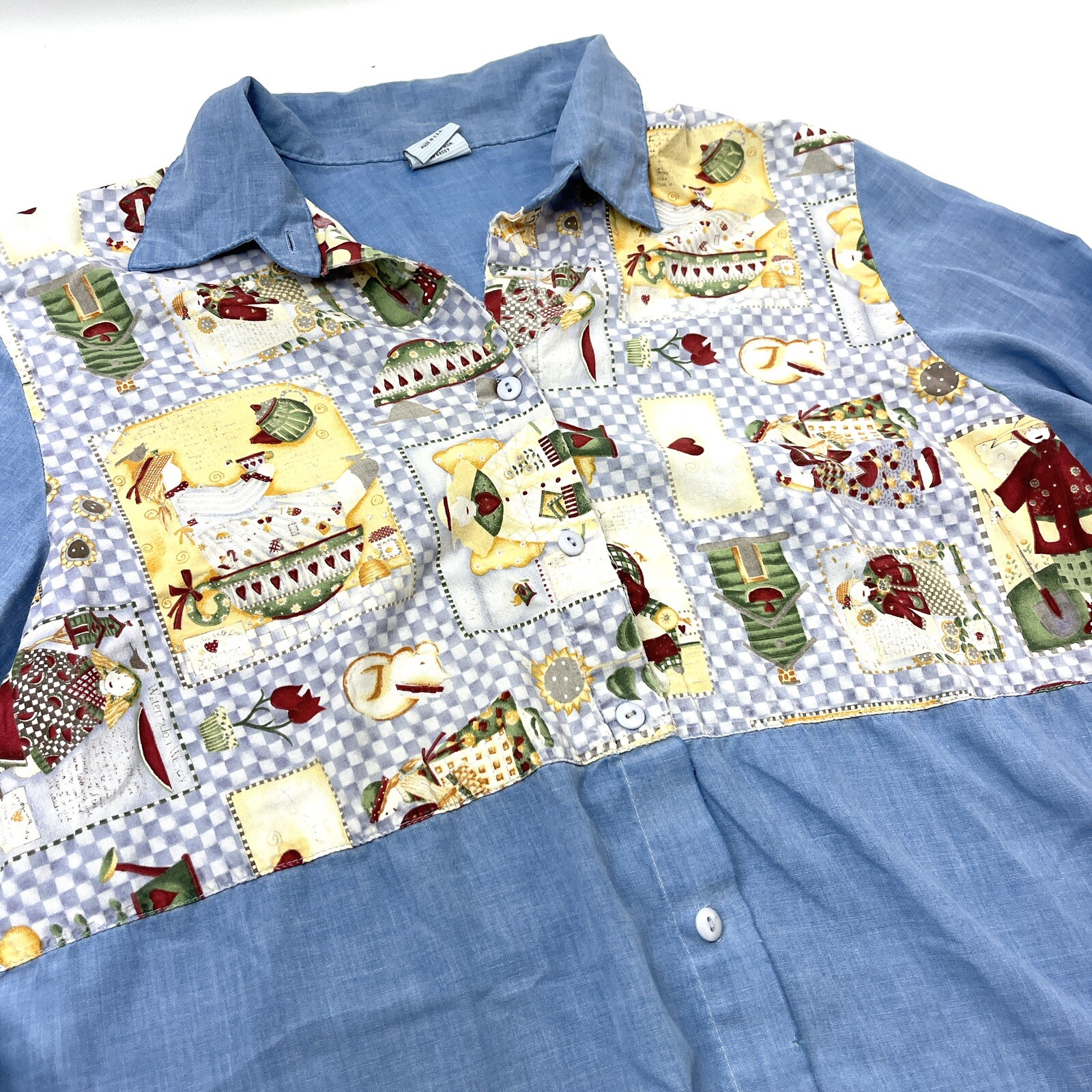 Cascade Blues USA Customized Kitchen Graphic Button Up Blue Long Sleeve Shirt L