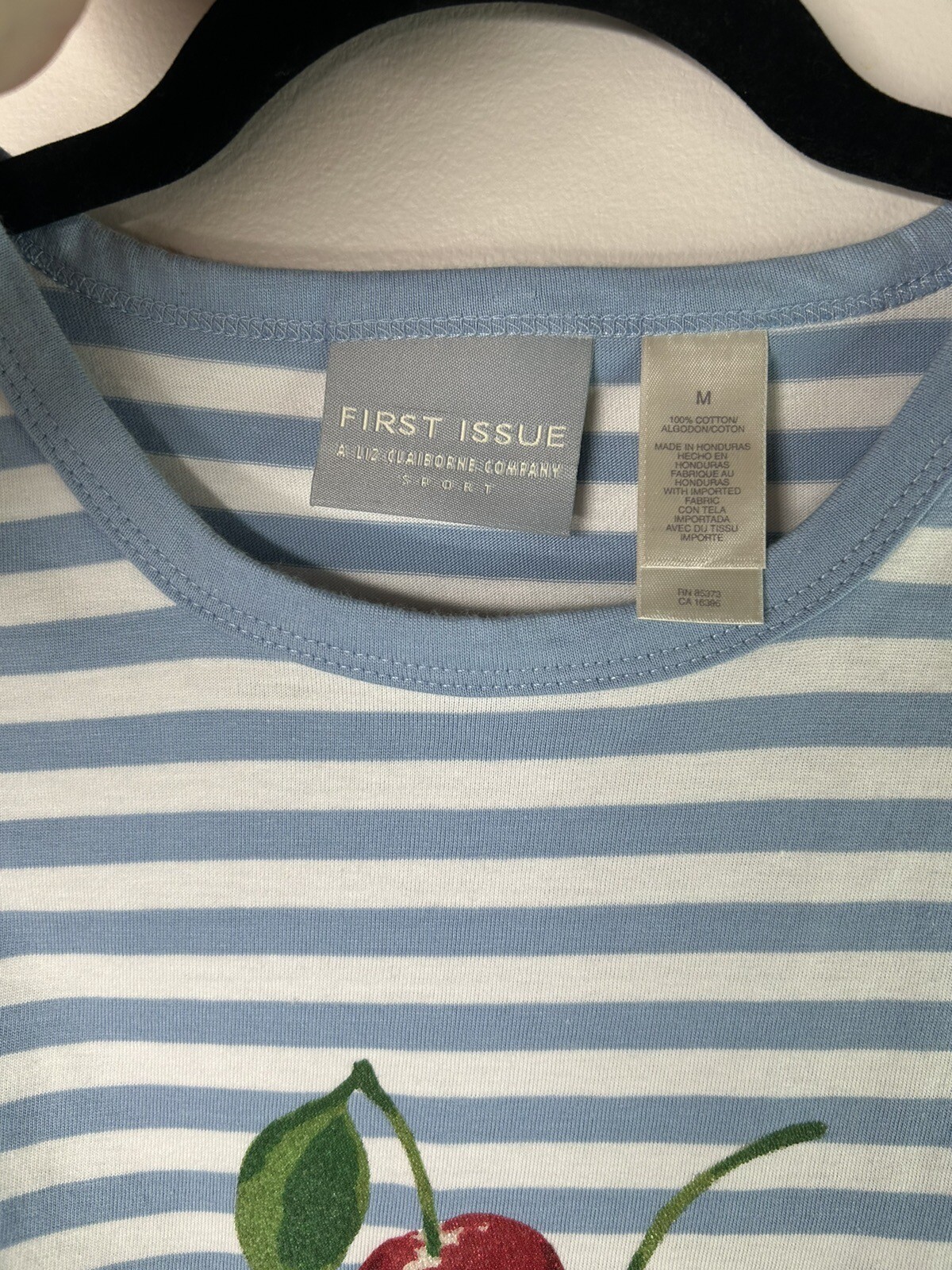 First Issue Liz Claiborne Blue White Striped Cherry Tank Top Y2K Size Medium NWT