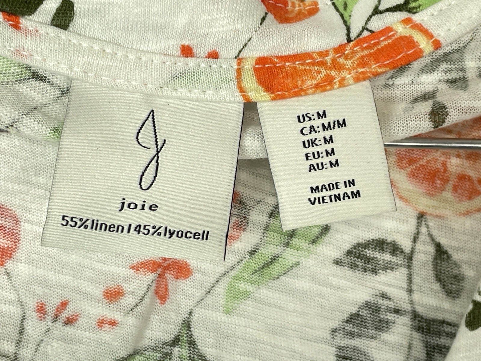 Joie Women M Sleeveless Blouse Linen Citrus Orange Print Button Front Coastal
