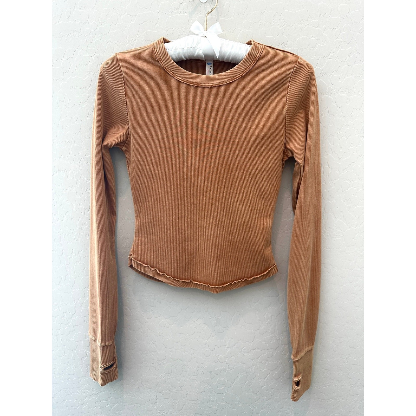 FREE People FP Movement Ribbed Long Sleeve Top Small Ginger Thumbholes NWT