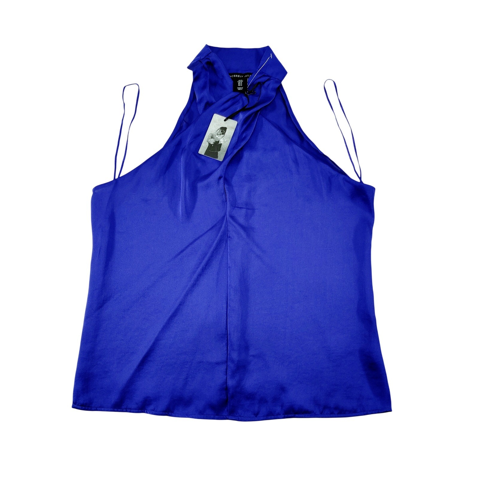 Sincerely Jules Royal Blue Satin Halter Neck Sleeveless Blouse Top Size S